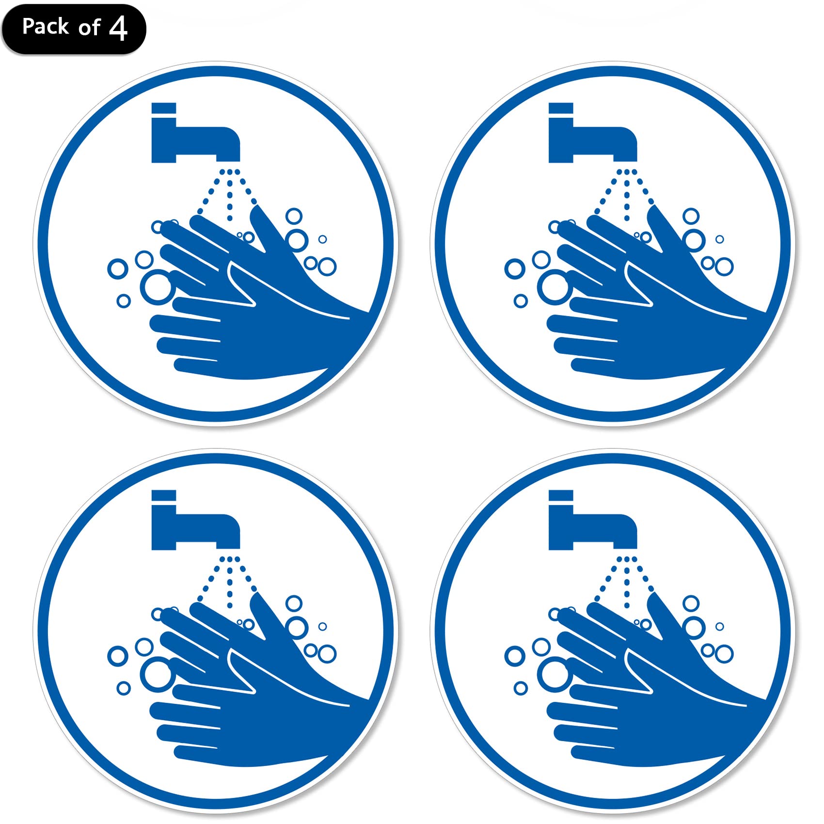 dealzEpic - Wash Hands/Hand-washing Sign Sticker - Self Adhesive Peel and Stick Waterproof Warning Vinyl Decal - 3.94 inches in Diameter | Pack of 4 Pcs