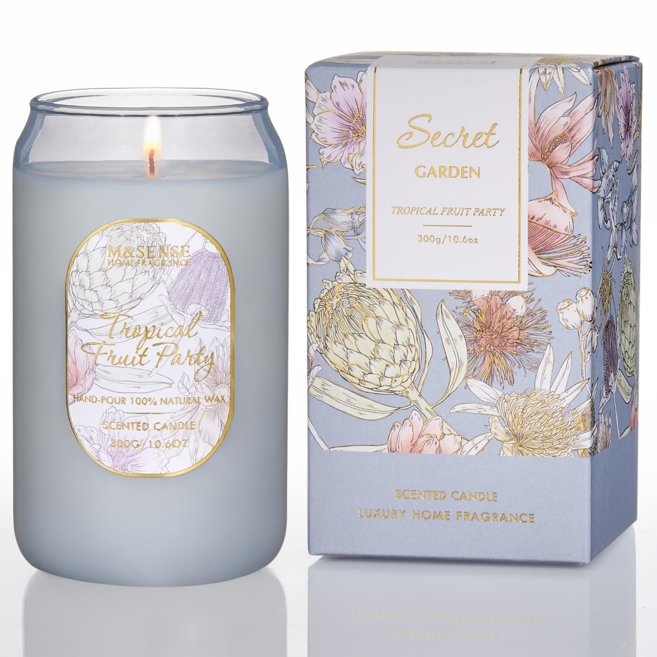 M&SENSE Strong Blue Soy Scented Candle - Tropical Fruit Party Scent, 10.6 oz, 60-Hour Burn,Elegant Stress Relief Candles Gift fo