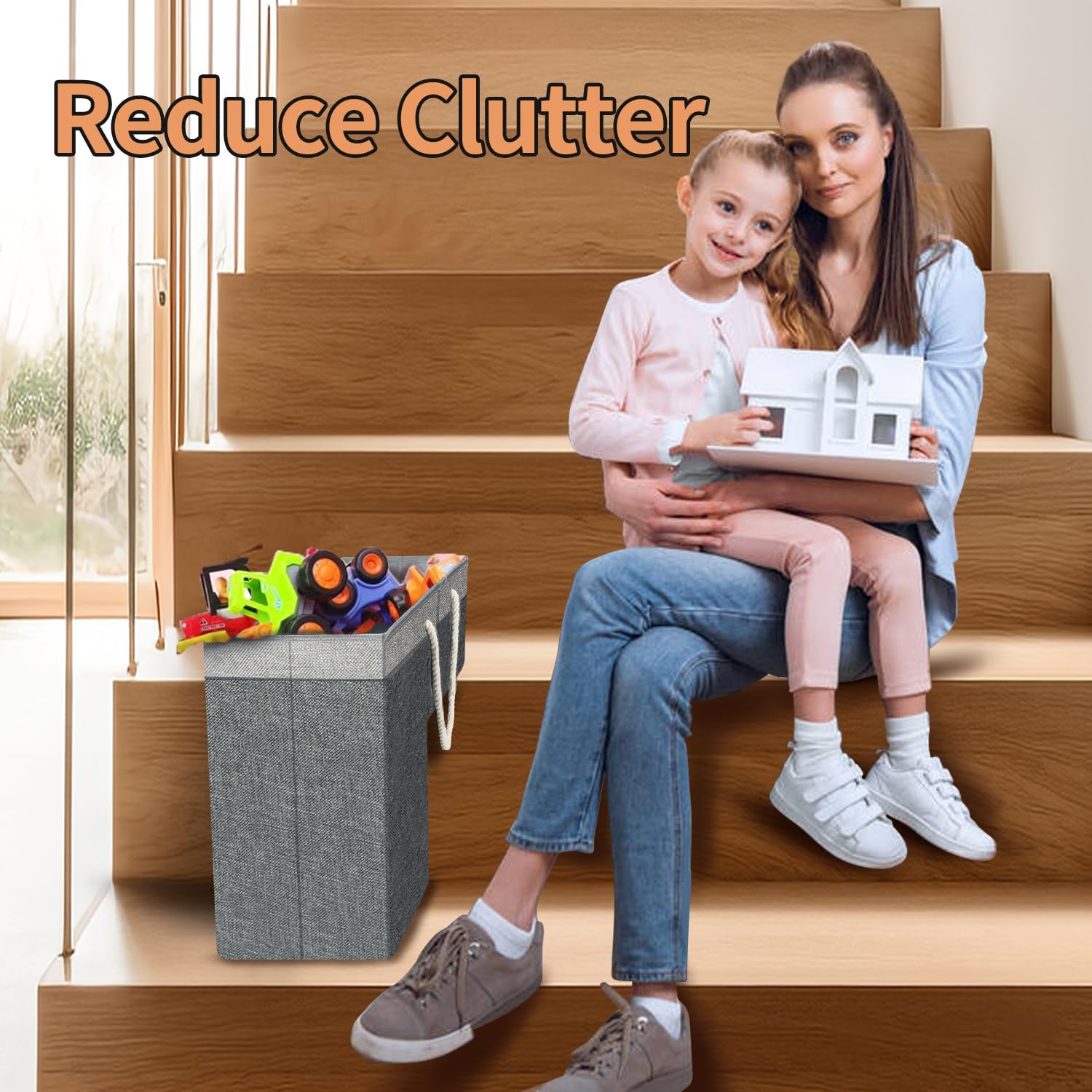Stair Basket For Stairs With Handle, Staircase Baskets For Carpeted And Wooden Stairs,16'' Step Storage Laundry Basket For Stair