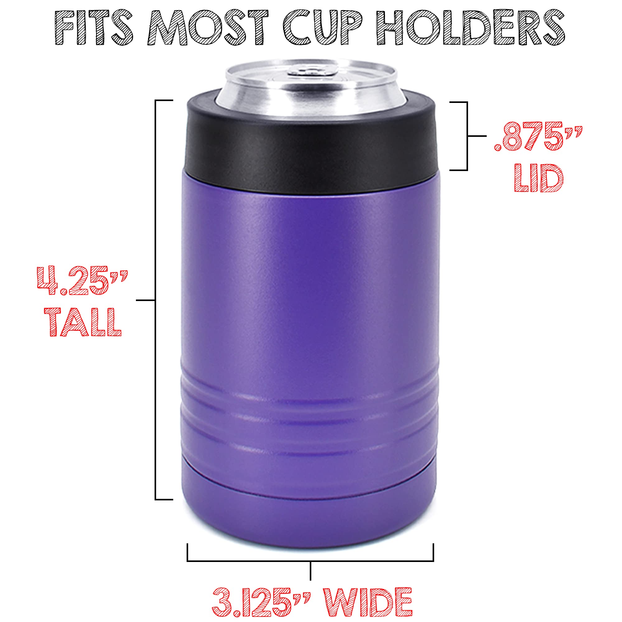 Clear Water Home Goods - 12 Oz Stainless Steel Double Wall Vacuum Insulated Can Or Bottle Beverage Cooler - Powder Coated Purple