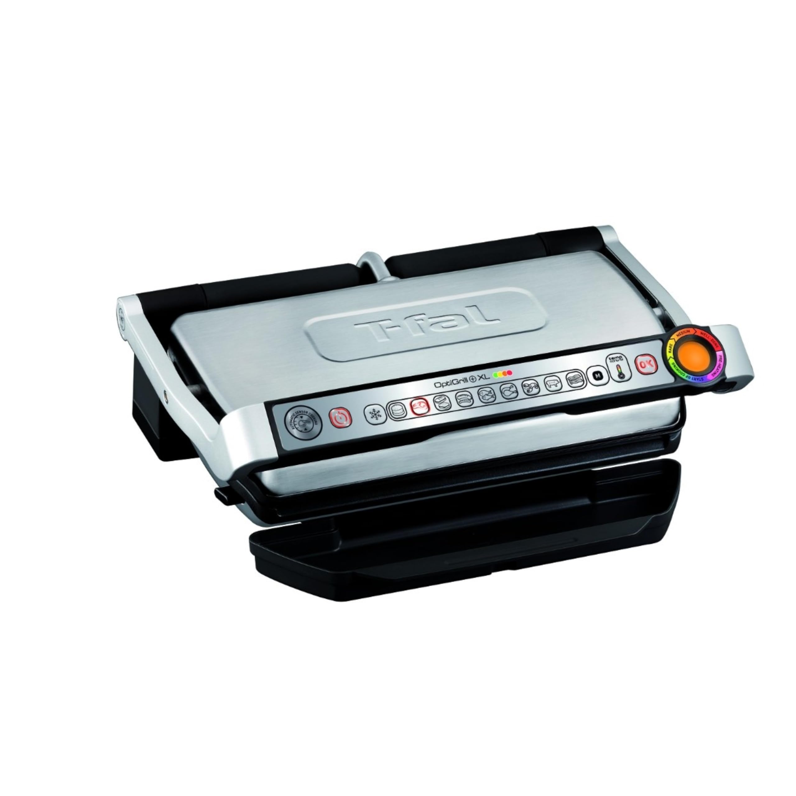 TFal, Electric Grill, OptiGrill Stainless Steel XL 6 Servings 9 Intelligent Automatic Cooking Modes 1800 Watts Nonstick Removab