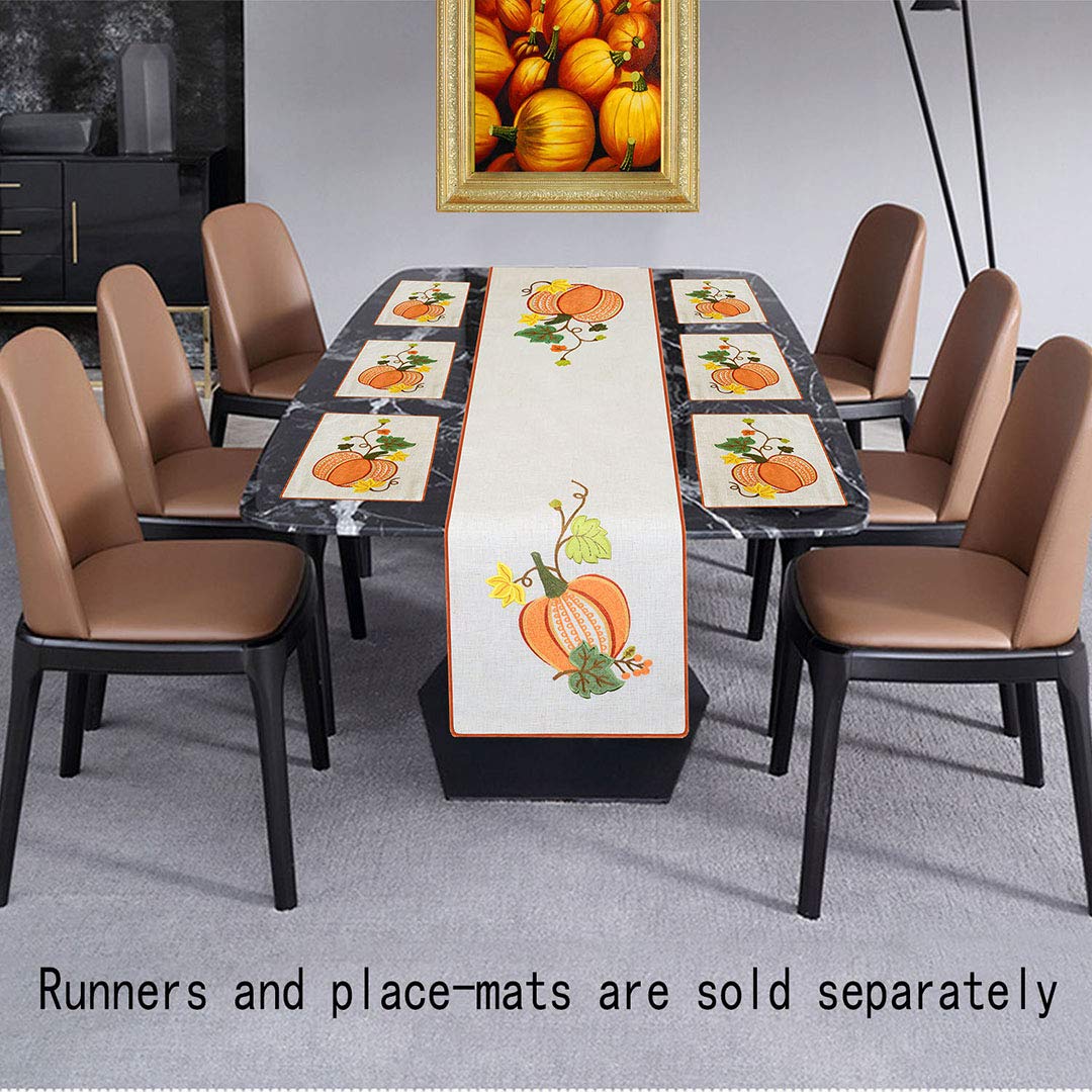 Grelucgo Halloween and Thanksgiving Holiday Table Runners, Fall Autumn Harvest Decorations, Embroidered Pumpkins, Rectangular 14