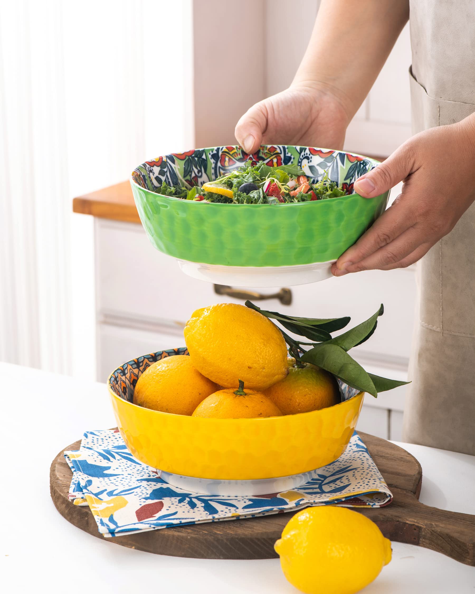 Henxfen Lead Large Salad Bowl Sets For Serving Pho, Ramen, Soup, Fruit, Snacks - 48 Oz Big Ceramic Bowls For Family, Kitchen Coo