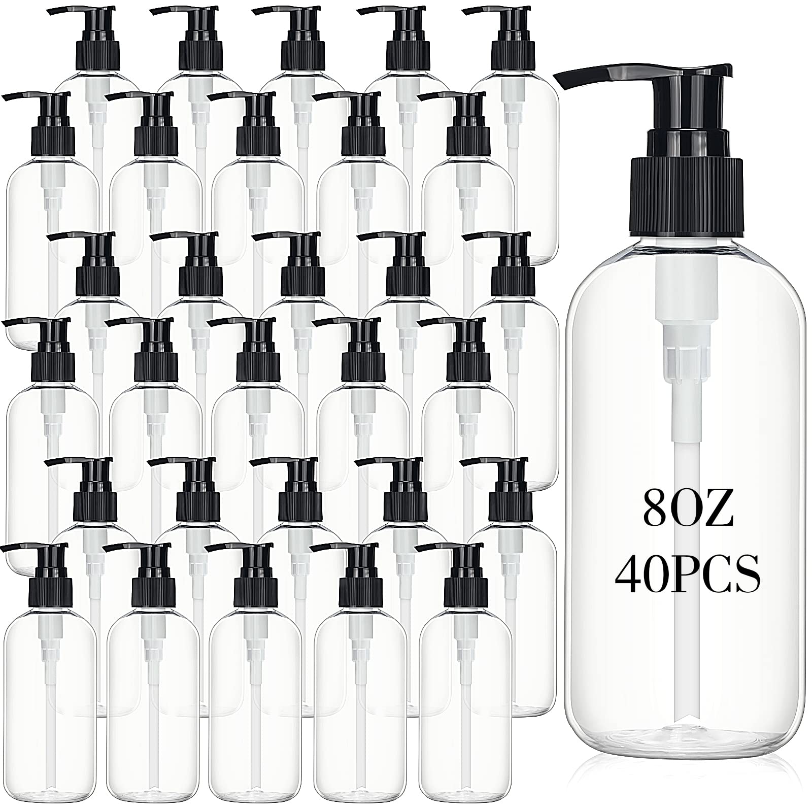 Norme 40 Pieces Empty Pump Bottle 8 Oz Clear Refillable Plastic Bottles With Pump Dispenser Travel Lotion Container For Shampoo
