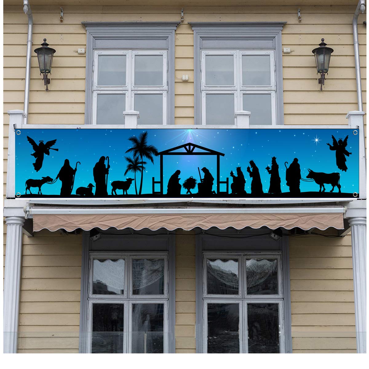 Manger Scene Religious Christmas Yard Signs-Holy Nativity Christmas Banner Large Xmas Yard Sign For Religious Christmas Decorati