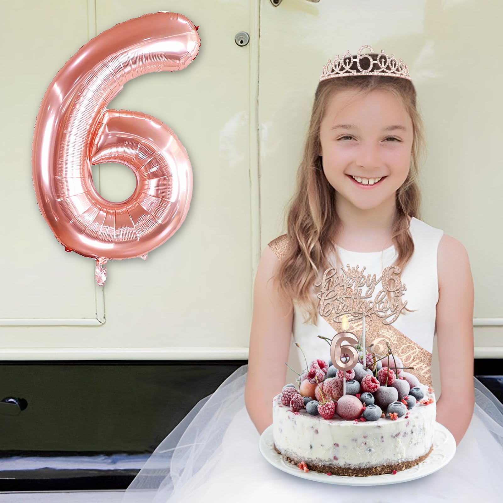 6Th Birthday Decorations Gifts For Girls Including 6Th Birthday Girl Sash And Tiara, 6Th Birthday Candles And Cake Topper, Numbe