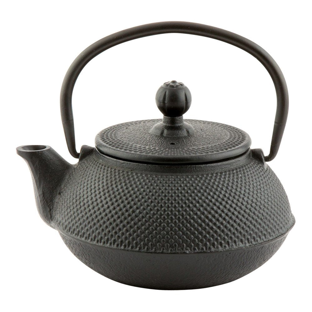 Restaurantware Tetsubin 20 Ounce Cast Iron Teapot 1 Hobnail Iron Teapot - With Strainer Retains Heat Black Cast Iron Japanese Te