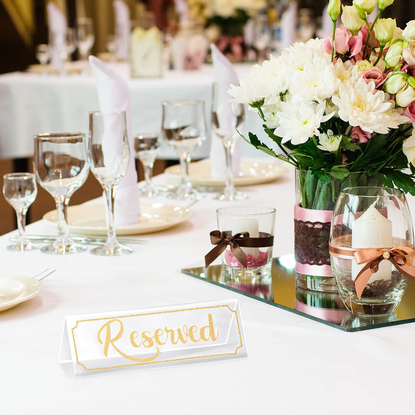 16 Pieces Reserved Sign Acrylic Clear Reserved Table Tent Signs Table Number Holders For Wedding Printed Seating Reservation Res