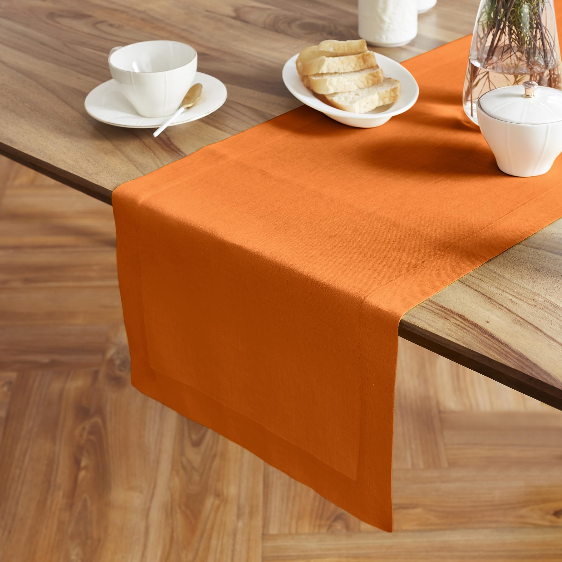 Solino Home Linen Pumpkin Table Runner 36 Inch - 100% Pure Linen Prewashed Short Table Runner 14 X 36 Inch Ideal For Dresser And