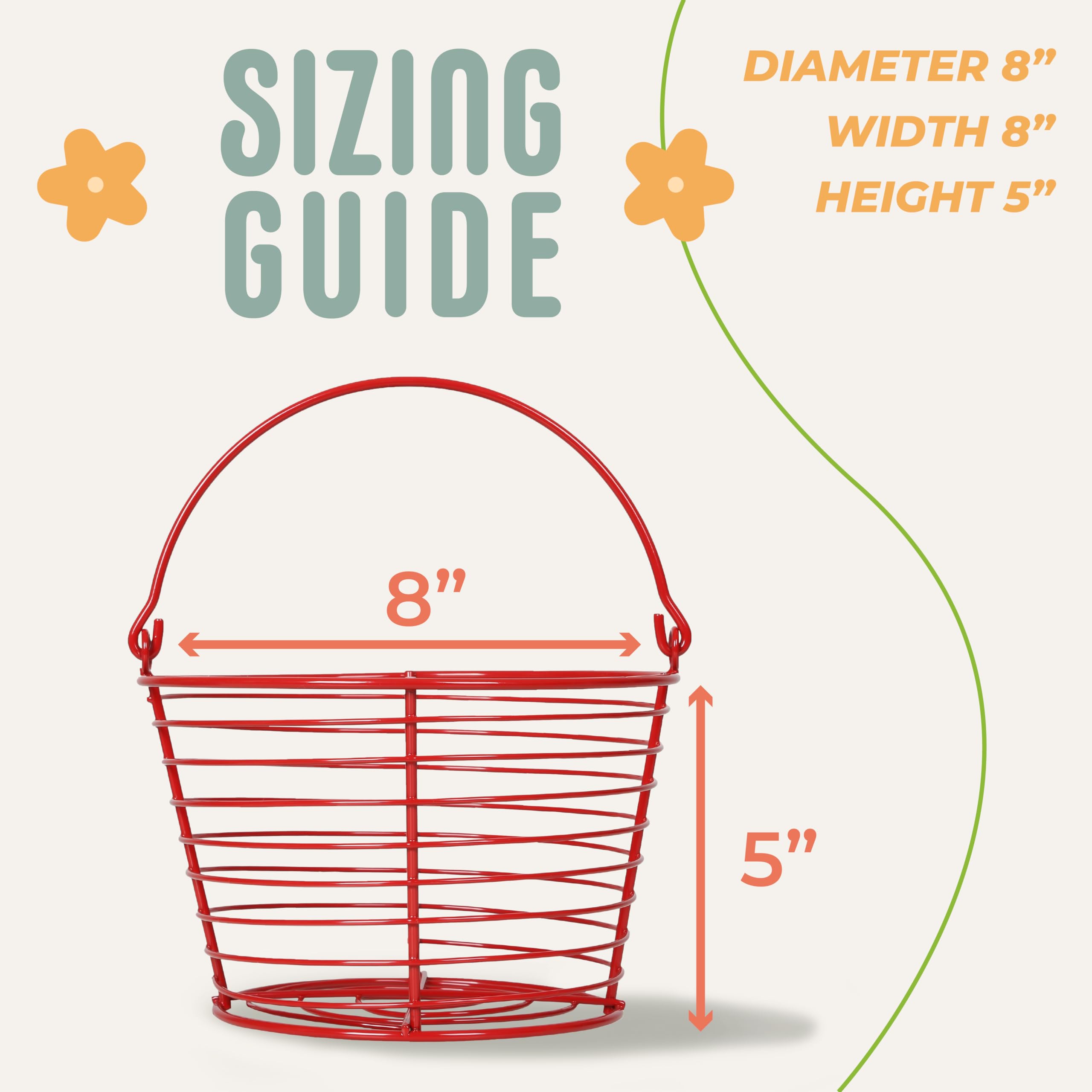Concord 8'' Egg Basket For Storage Collecting And Transporting Chicken And Duck Eggs. Farm Grade Wire Baskets. 2 Pack (Red)