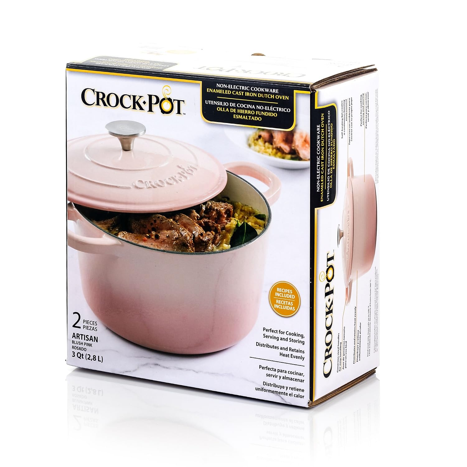 Crock-Pot Artisan Round Enameled Cast Iron Dutch Oven, 3-Quart, Blush Pink