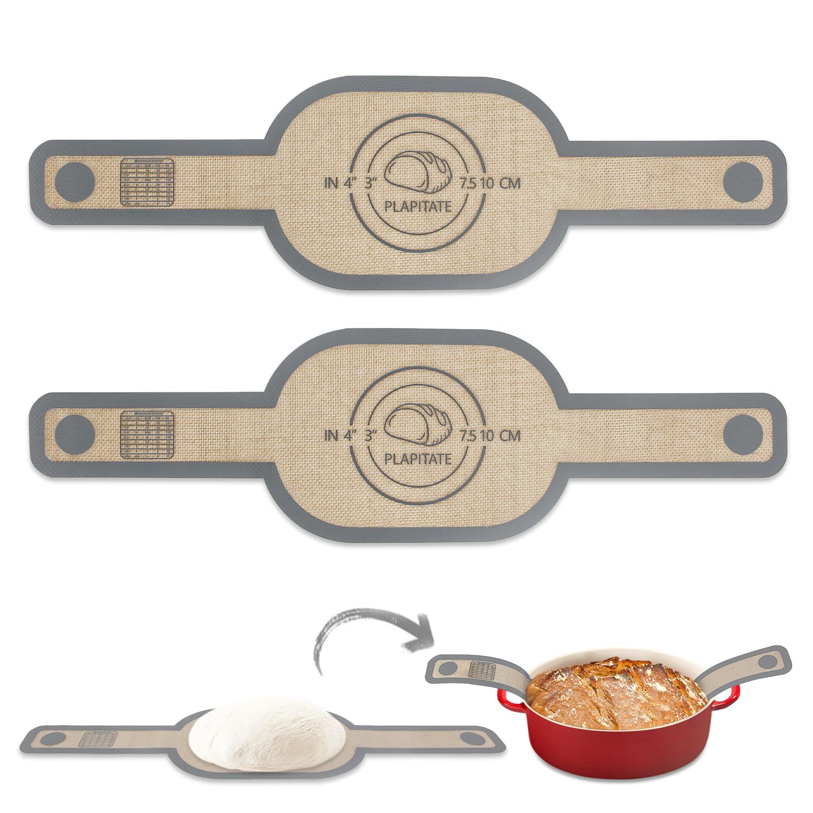 PLAPITATE Silicone Bread Sling Dutch Oven Liner, Non-Stick & Easy Clean Reusable Oval Silicone Baking Mat with Long Handles, Eas