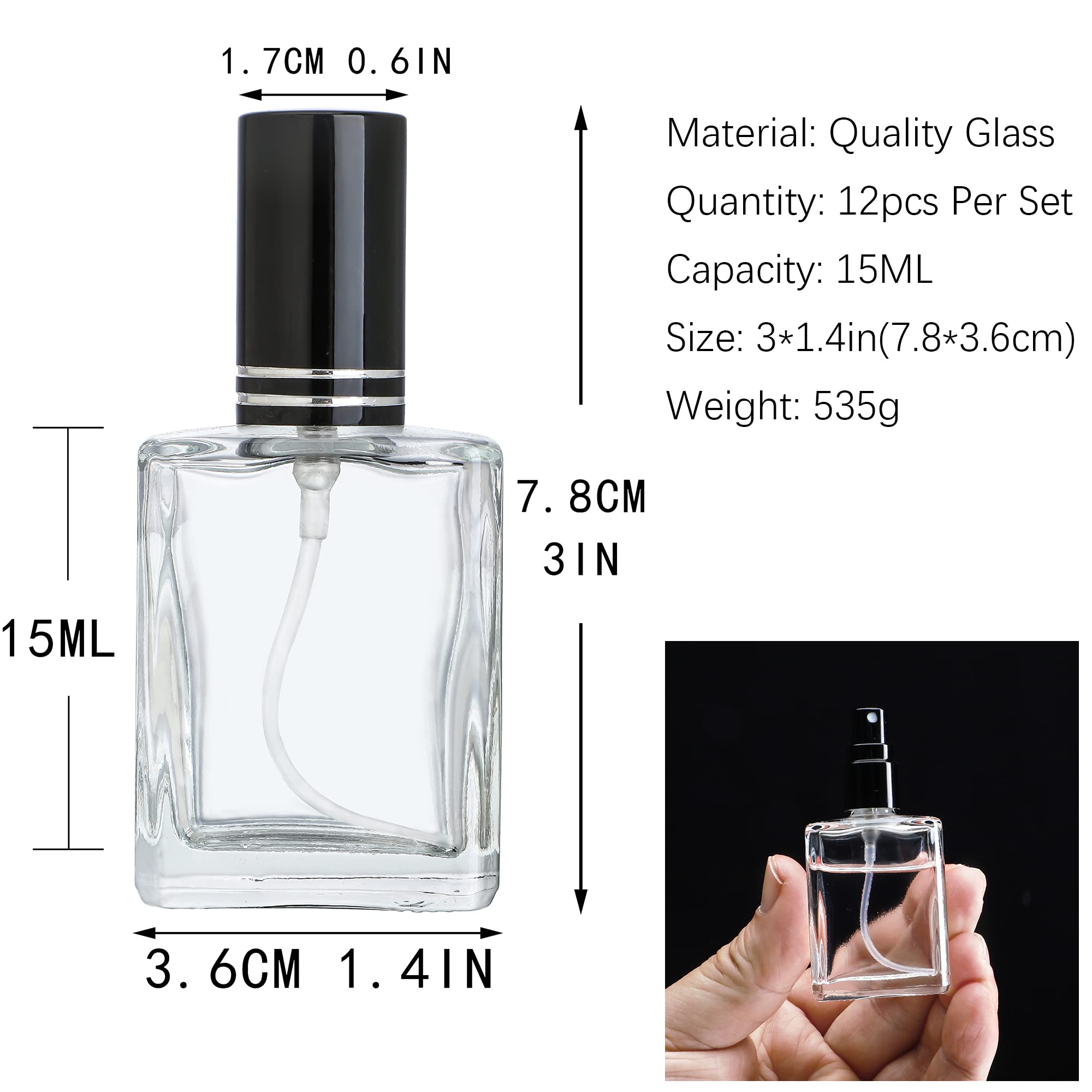 Yu Feng 12Pcs Clear Refillable Perfume Bottle 15Ml Portable Square Empty Glass Perfume Atomizer Bottle For Travel