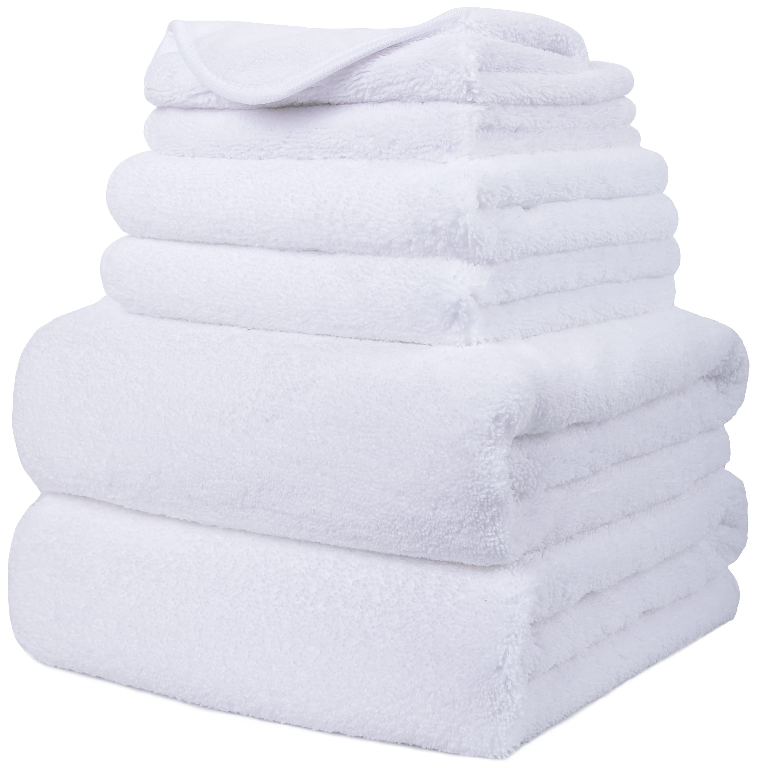 Polyte Oversize, 60 X 30 In., Quick Dry Lint Free Microfiber Bath Towel Set, 6 Piece (White)