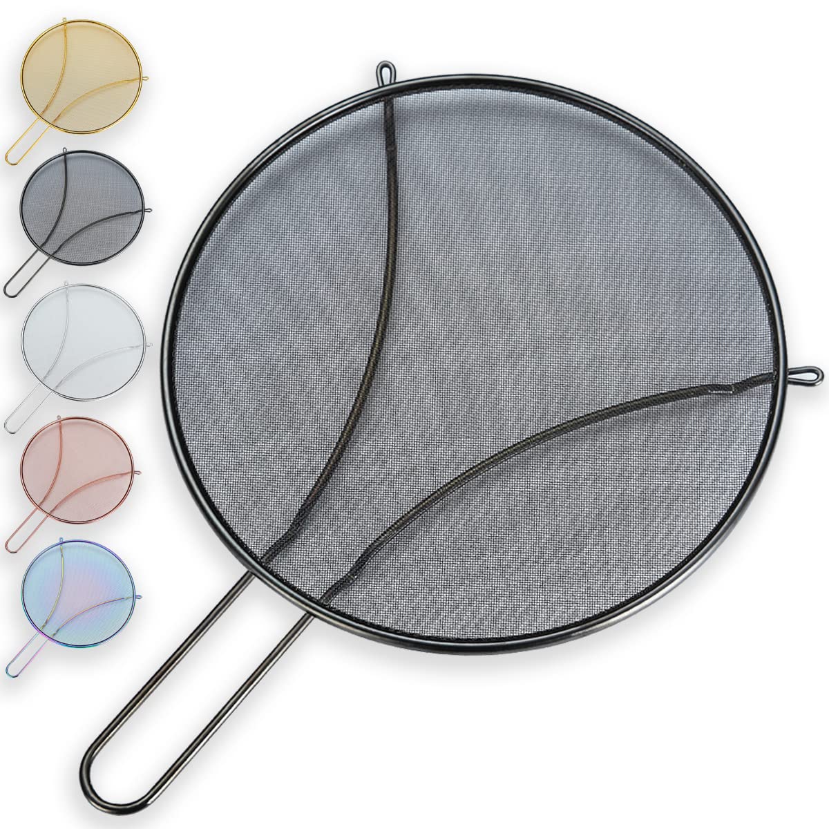 Evanda 12'' Black Splatter Screen For Cooking, Stainless Steel Fine Mesh For Frying Pan, Grease Guard For Pan To Stop Hot Oil Sp