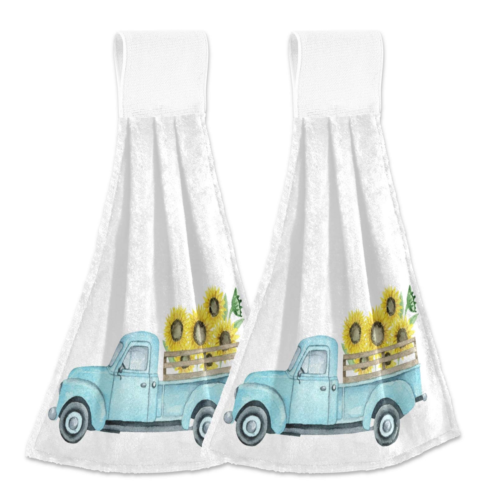 Boccsty Sunflower Blue Truck Turquoise Hanging Kitchen Towels 2 Pieces Spring Dish Towel Tie Towels Hand Towel Tea Bar Towels Fo