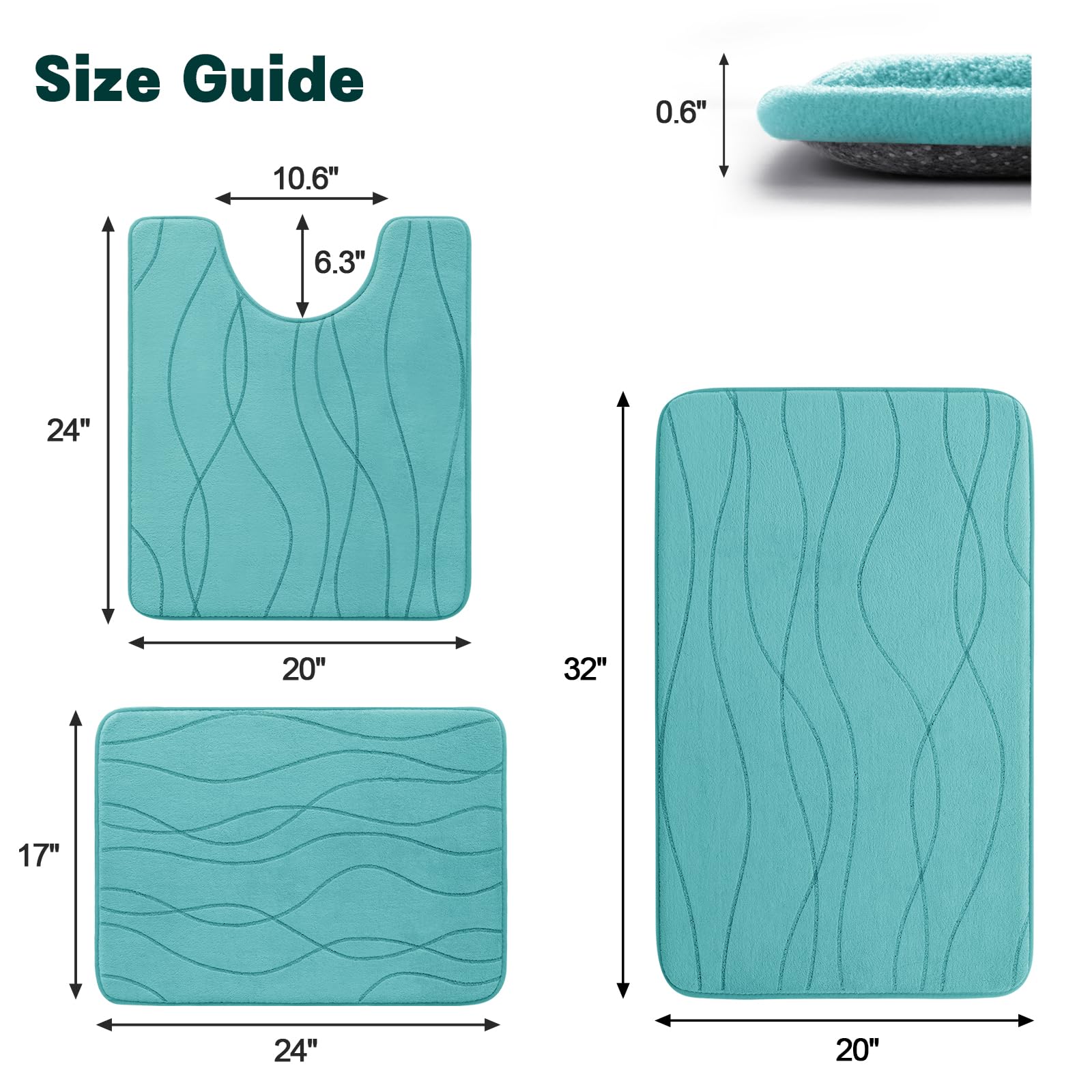 Yihouse Memory Foam Bathroom Rug Sets 3 Piece, Ultra Absorbent Bath Mat For Bathroom - Non-Slip Machine Washable & Dry Quickly,