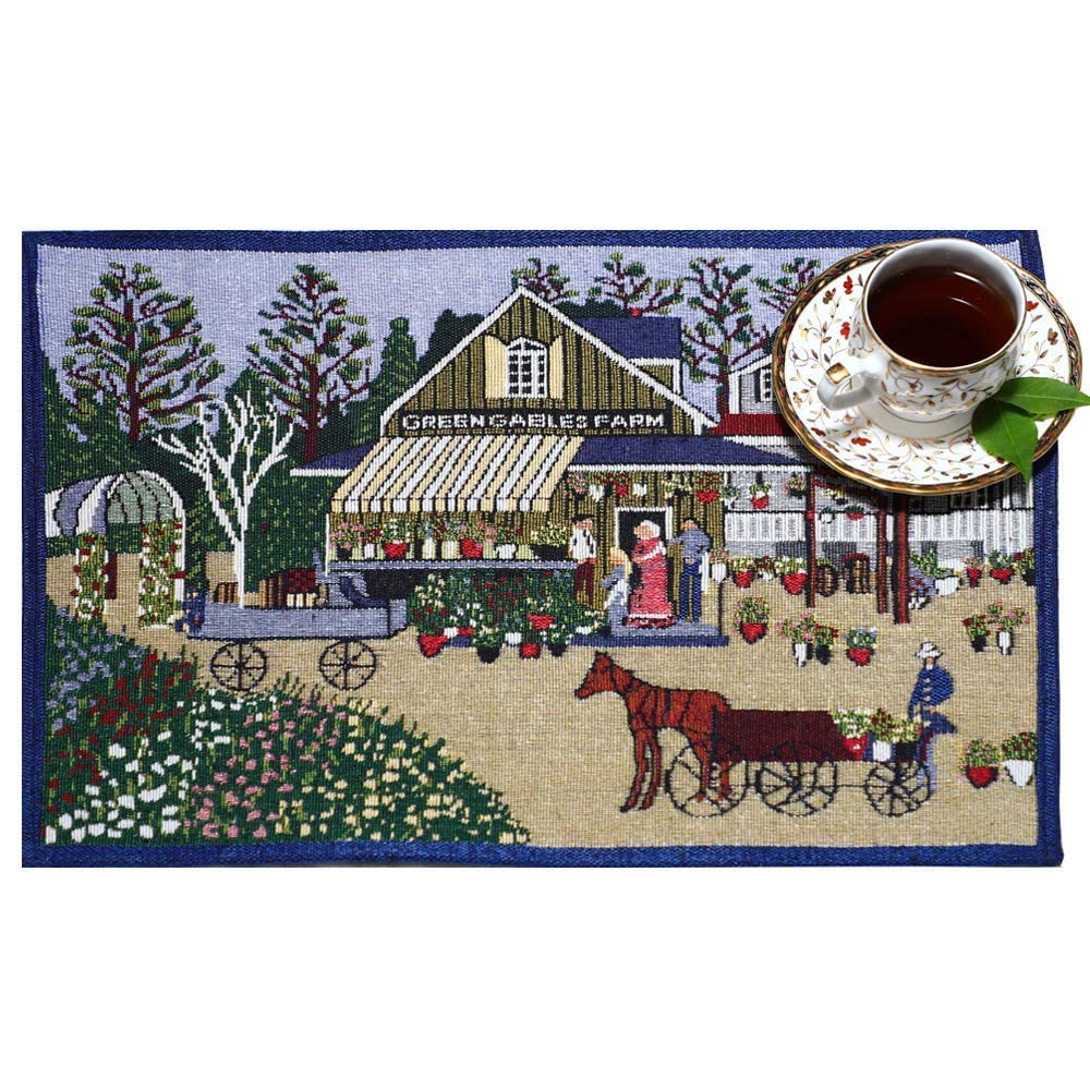 Prakartik By Induarts 100% Cotton Harvest Design Ractangular Dining Table Mat. Navy Blue Set Of 4