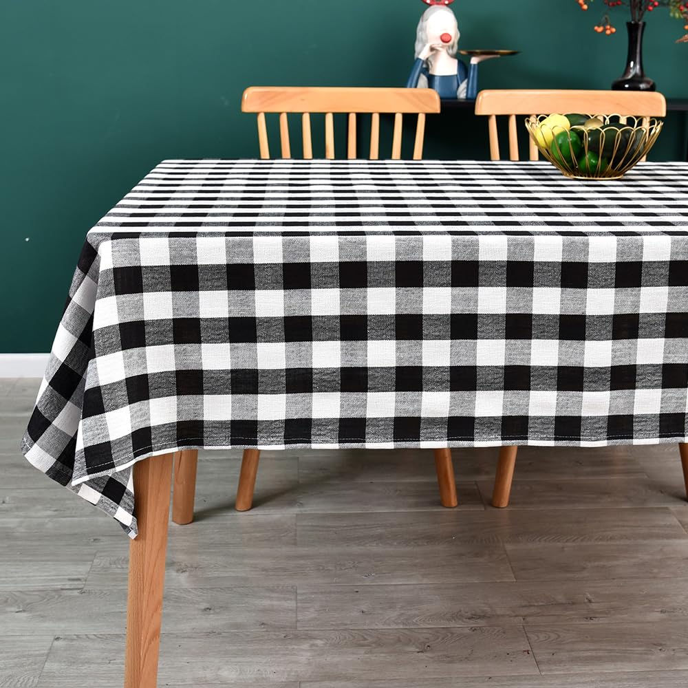 Yofori Gingham Tablecloth Rectangle Table Cloth Heavy Duty Cotton Checkered Table Cover for Spring Picnic Kitchen Dining(C-Black