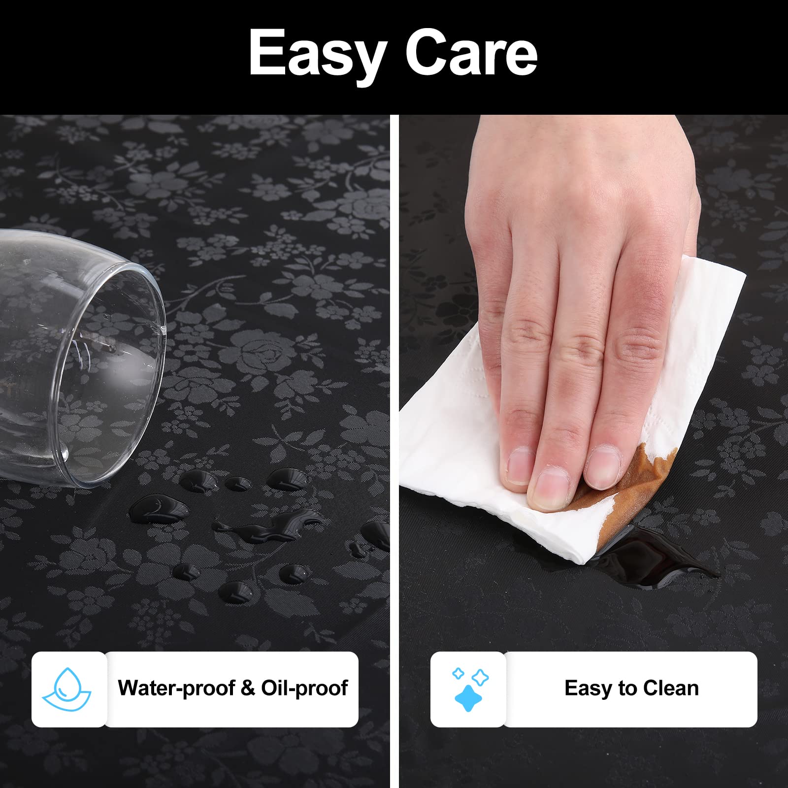 Smiry Round Table Cloth, Waterproof Heavy Duty Vinyl Tablecloths, Wipeable Washable Table Cover For Kitchen And Dining Room (Bla