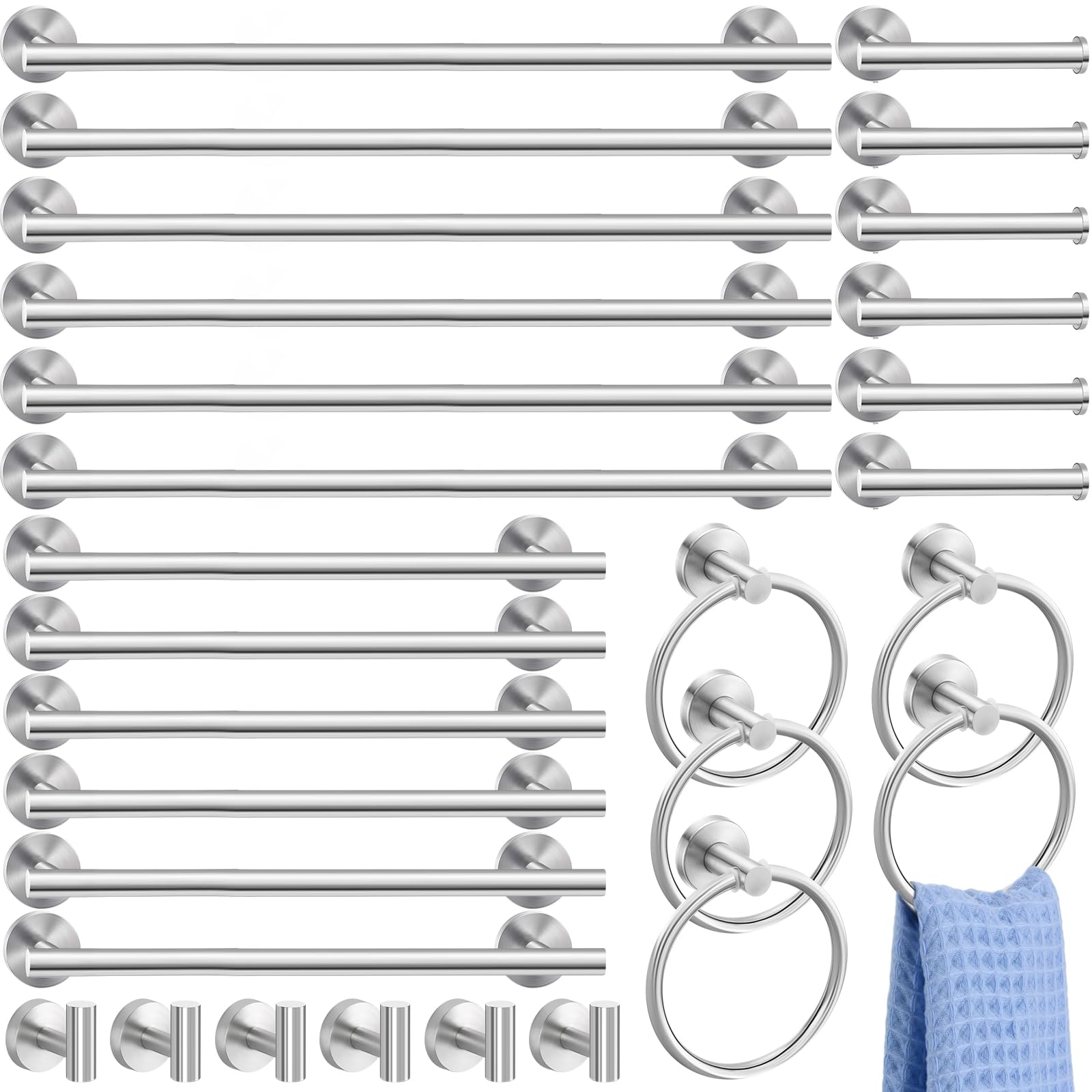 Gisafai 30 Pcs Bathroom Hardware Set, 23.6 Inch Brushed Towel Bar Ring Toilet Paper Holder Robe Towel Hook, Sus304 Stainless Ste