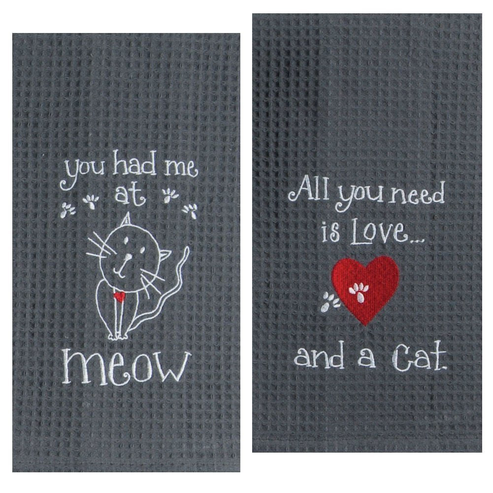 Kay Dee Designs Cat Lover Embroidered Towel Set - One Each You Had Me At Meow & Cat Love