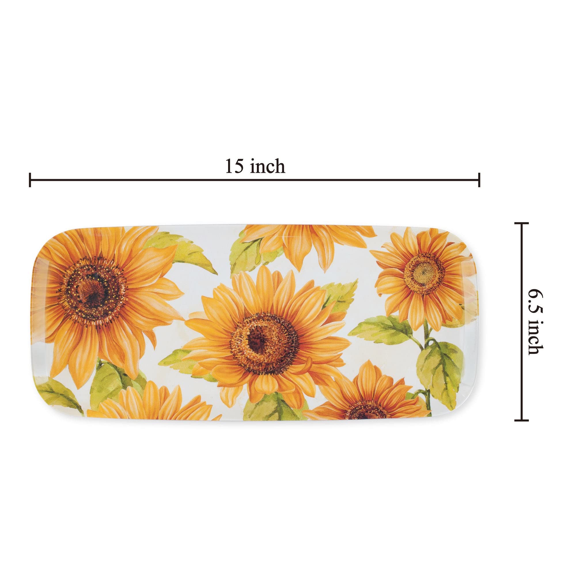 Upware 15 Inch Melamine Rectangle Serving Tray, Bpa Free Food Tray (Sunflower)