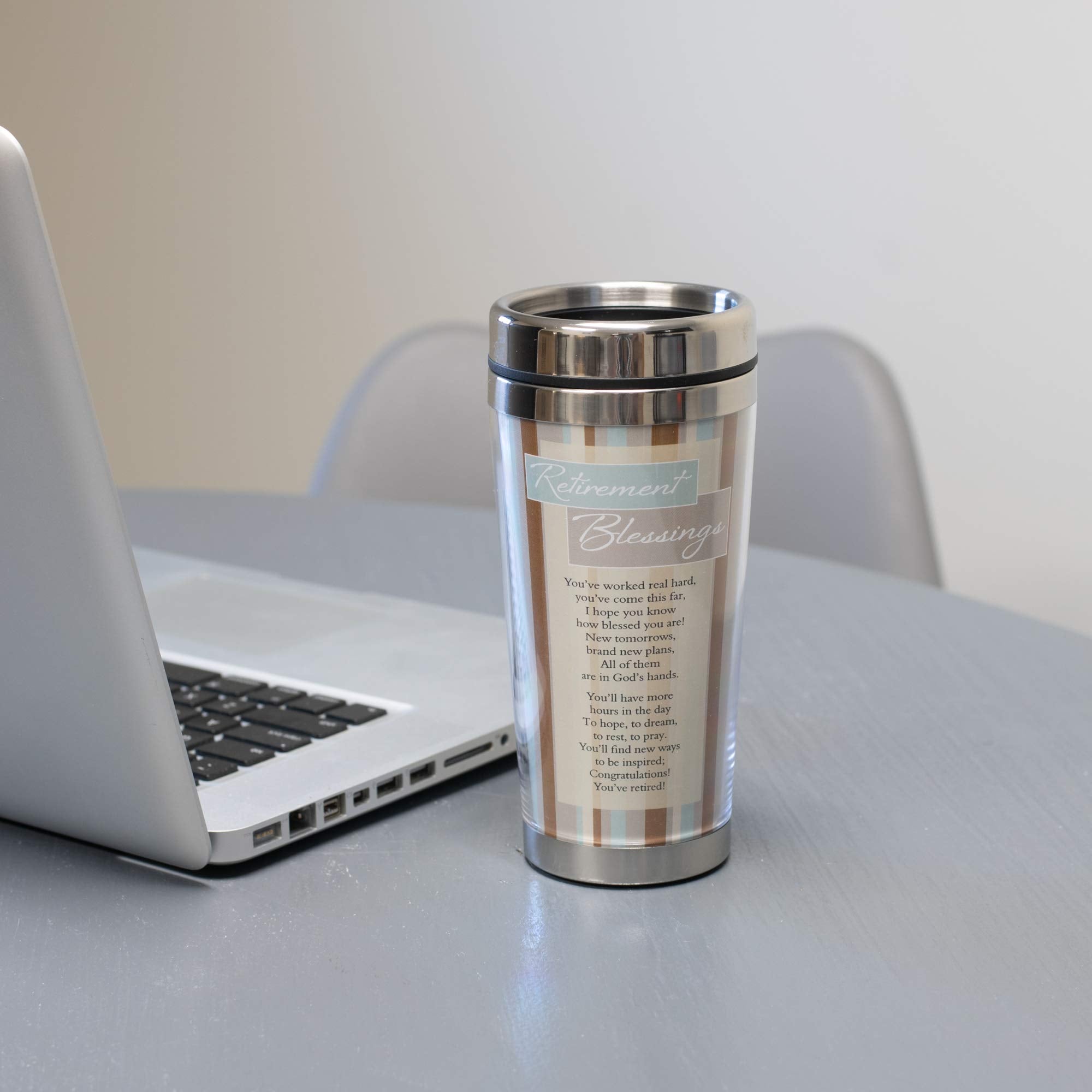Retirement Blessings Brown Stripes 16 Oz. Stainless Steel Insulated Travel Mug With Lid