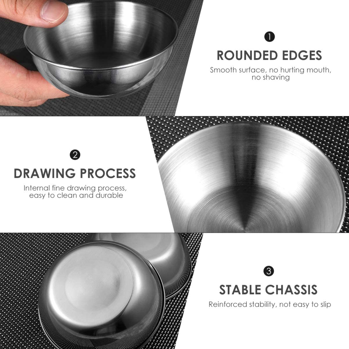 Jasni 6Pcs Stainless Steel Sauce Dishes Condiment Sauce Cups Seasoning Dishes Dip Bowls Serving Dishes Sushi Soy Dishes Silvery