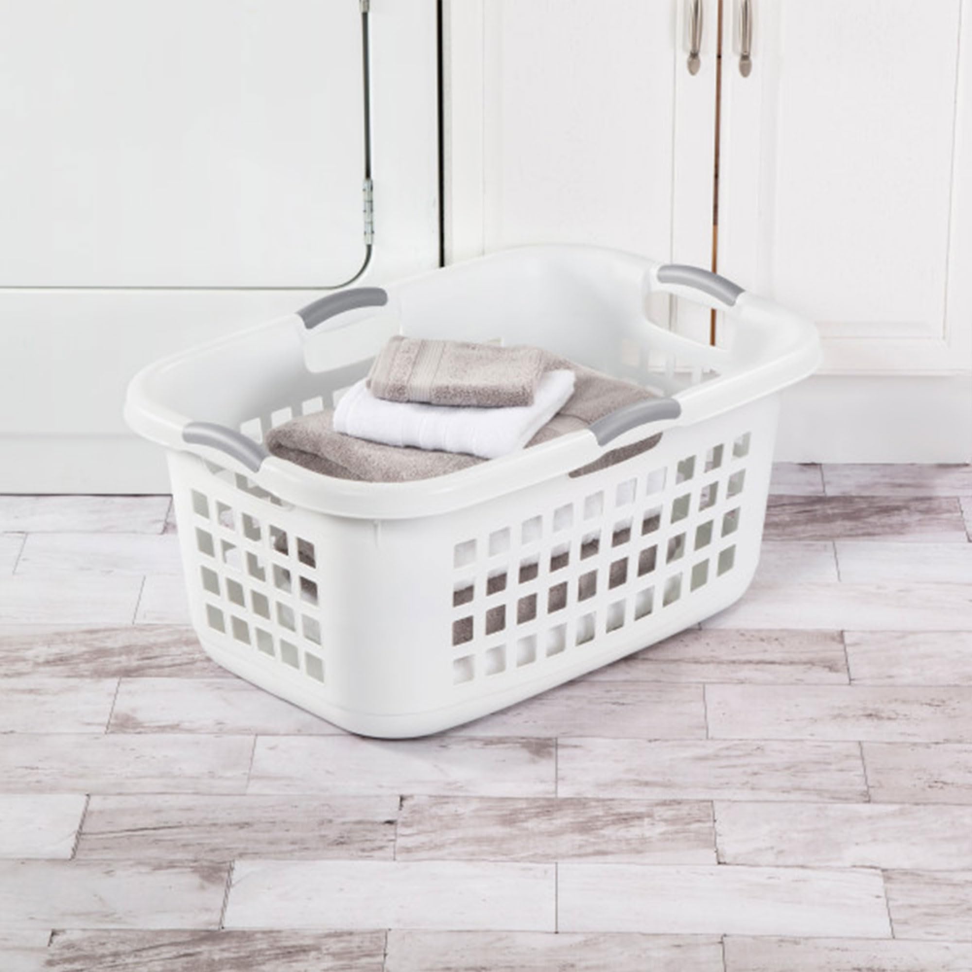 Sterilite 2 Bushel Ultra Laundry Basket, Large, Plastic With Comfort Handles To Easily Carry Clothes To And From The Laundry Roo