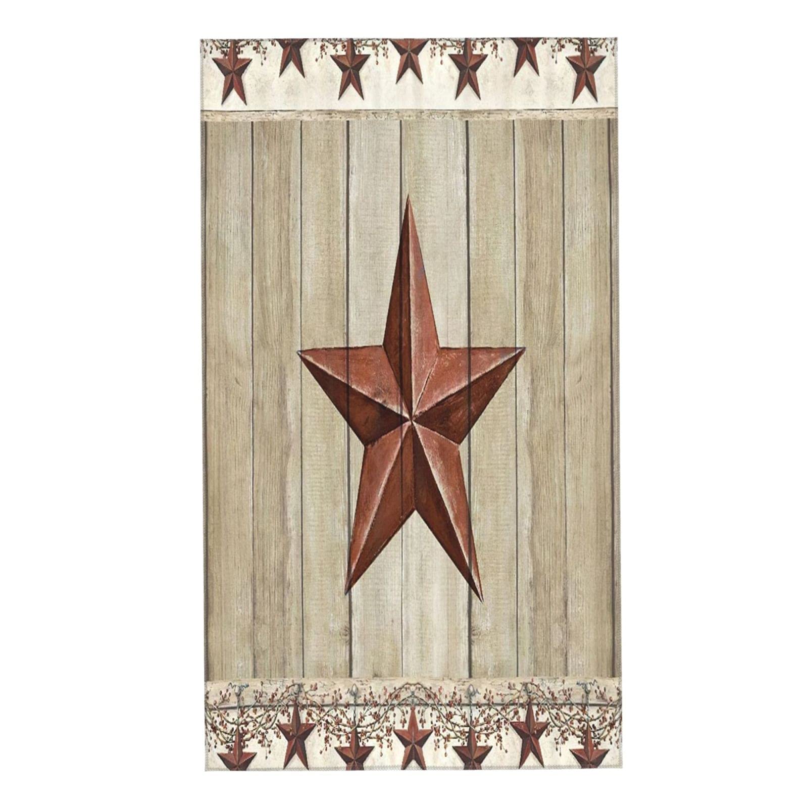 Covasa Hand Towels For Bathroom,Set Of 2,Rustic Barn Western Texas Star And Primitive Berries On Country Wooden Plank,Soft Absor