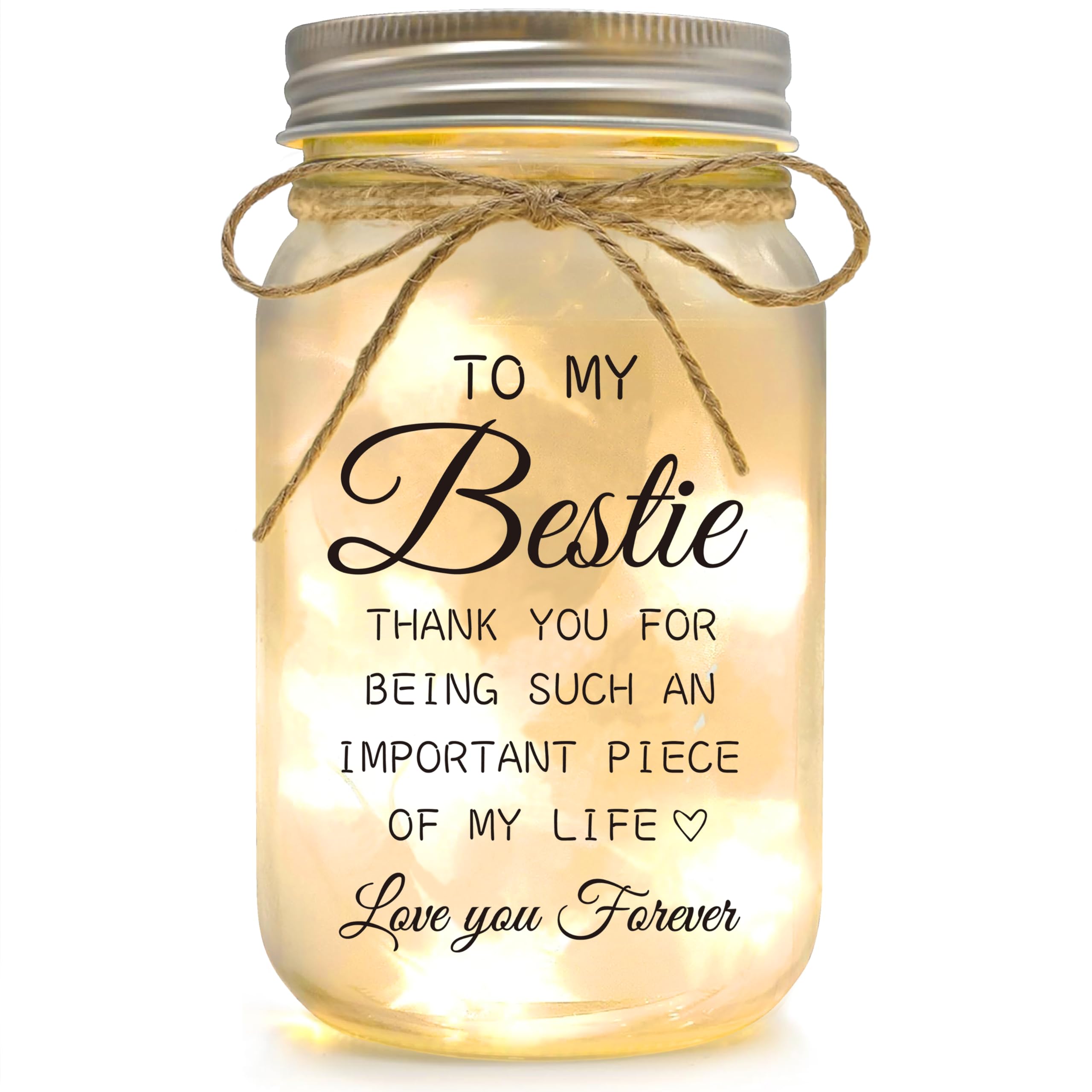 YOISTREVISK Bestie Gifts for Women Friendship - Mason Jar Night Lights for Friend, Gifts for Friends Female, BFF Soul Sister Wor