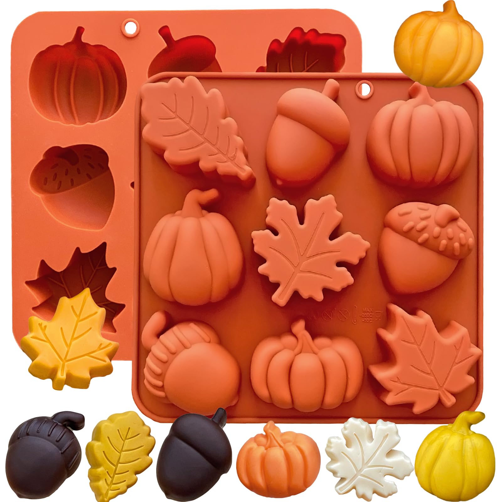 3D Pumpkin Silicone Mold 2PCS Fall Silicone Mold Thanksgiving Candy Mold Autumn Maple Leaf Acorn shape Chocolate Mold Soap Candy