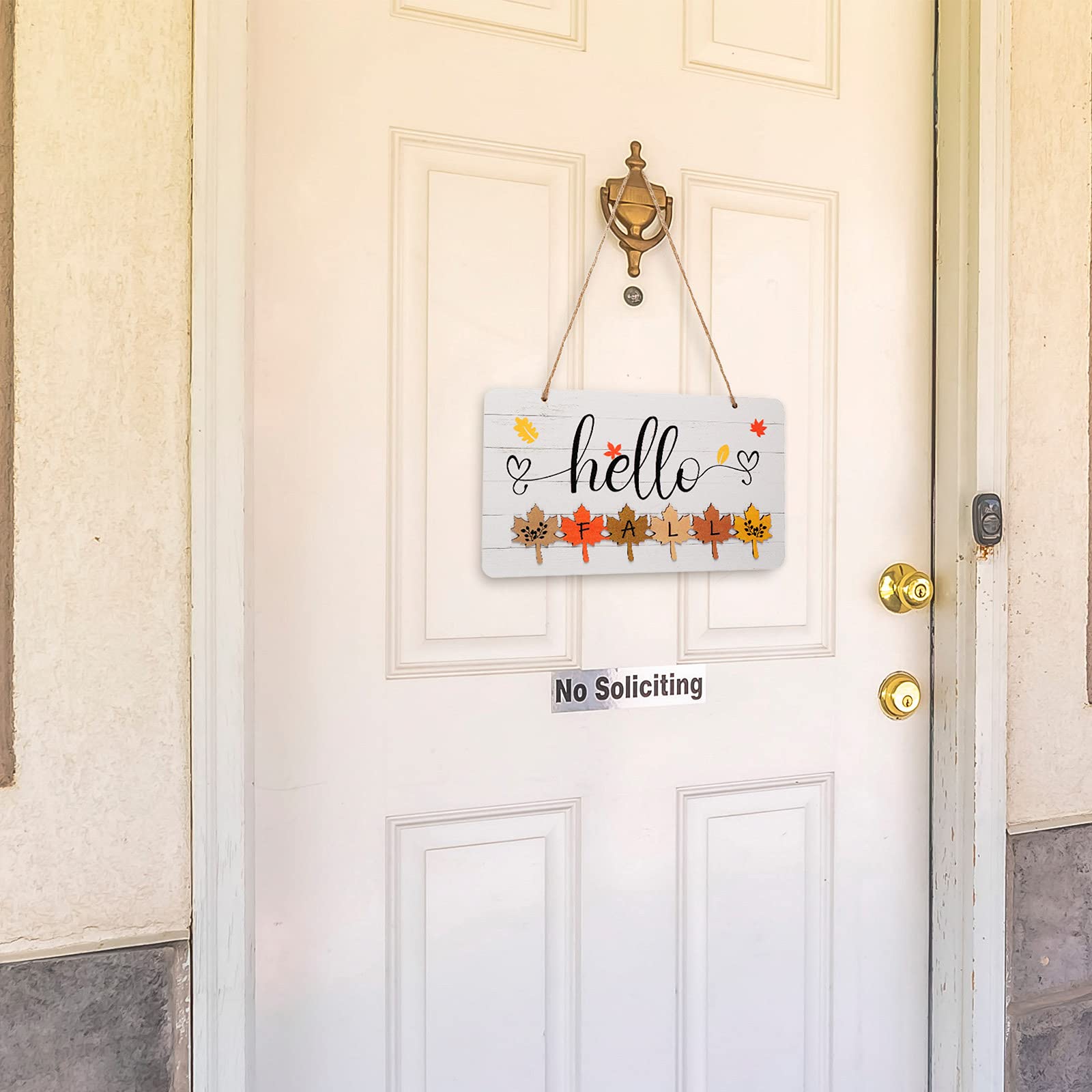 Hello Fall Wooden Sign Thanksgiving Door Wall Decor Maple Leaf Sign Autumn Art Plaque Rustic Hanging Ornament for Fall Home Livi