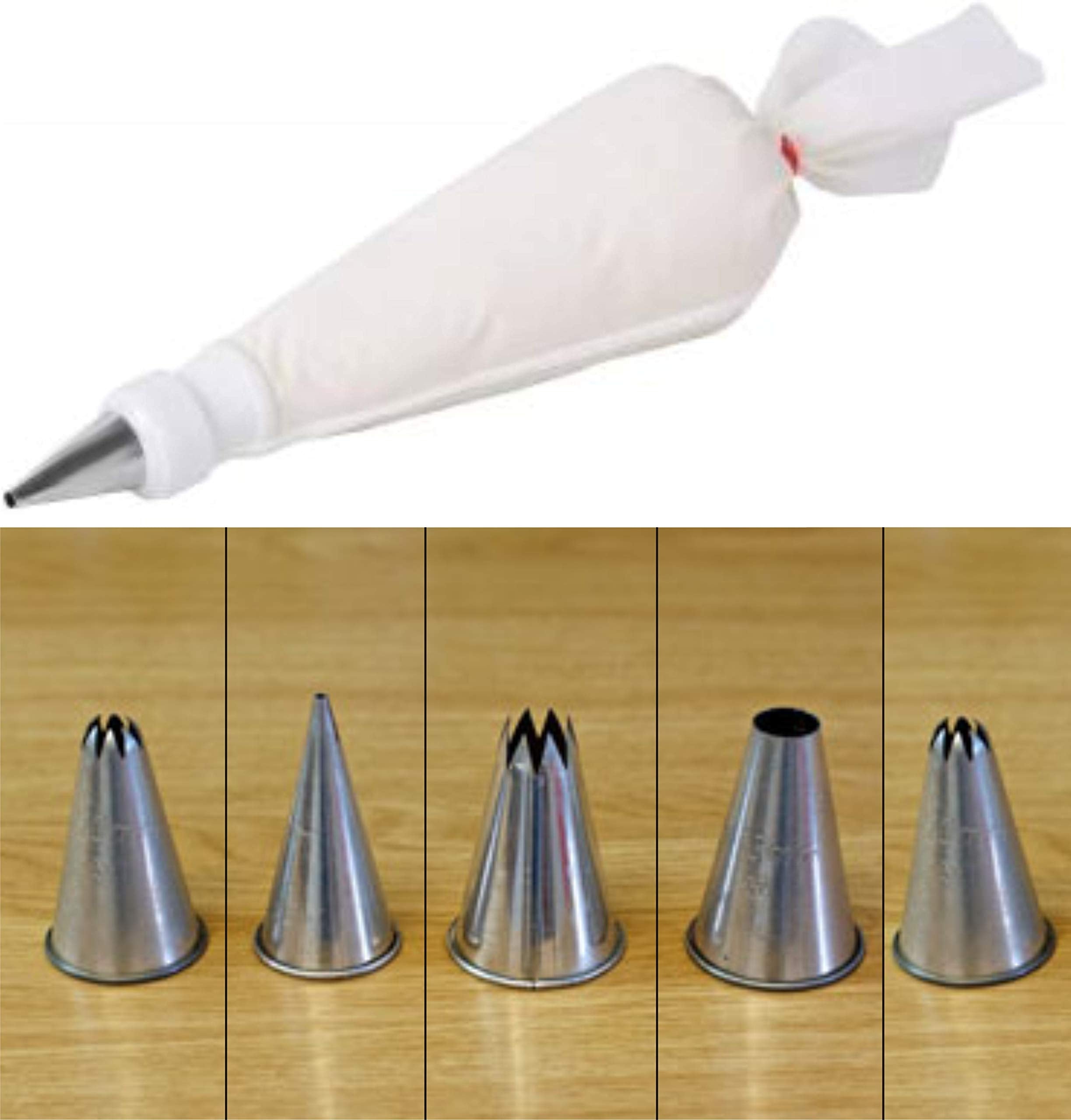 Ochtend Icing Kit  1 Coupler, 6 Stainless Steel Piping Nozzles & 1 Reusable Icing Bag | Cake, Cupcake & Muffin Decorating Set