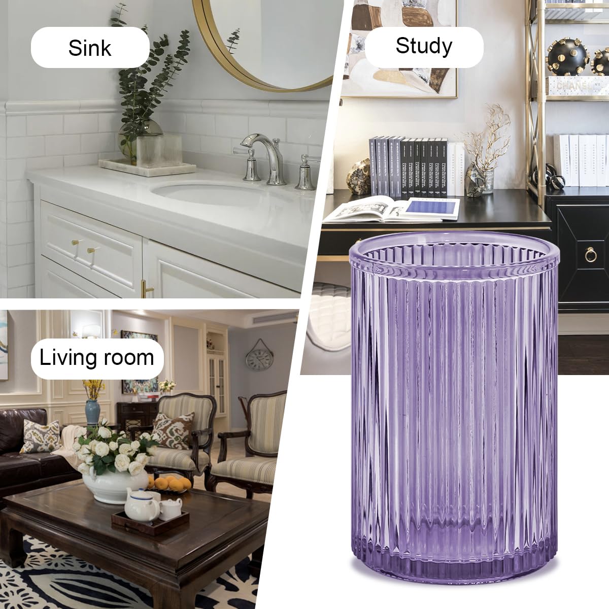 Tonxus Toothbrush Holders for Bathrooms, Purple Glass Toothbrush Holder and Bathroom Tumbler Cup, 12oz Gold Bathroom Storage Cup