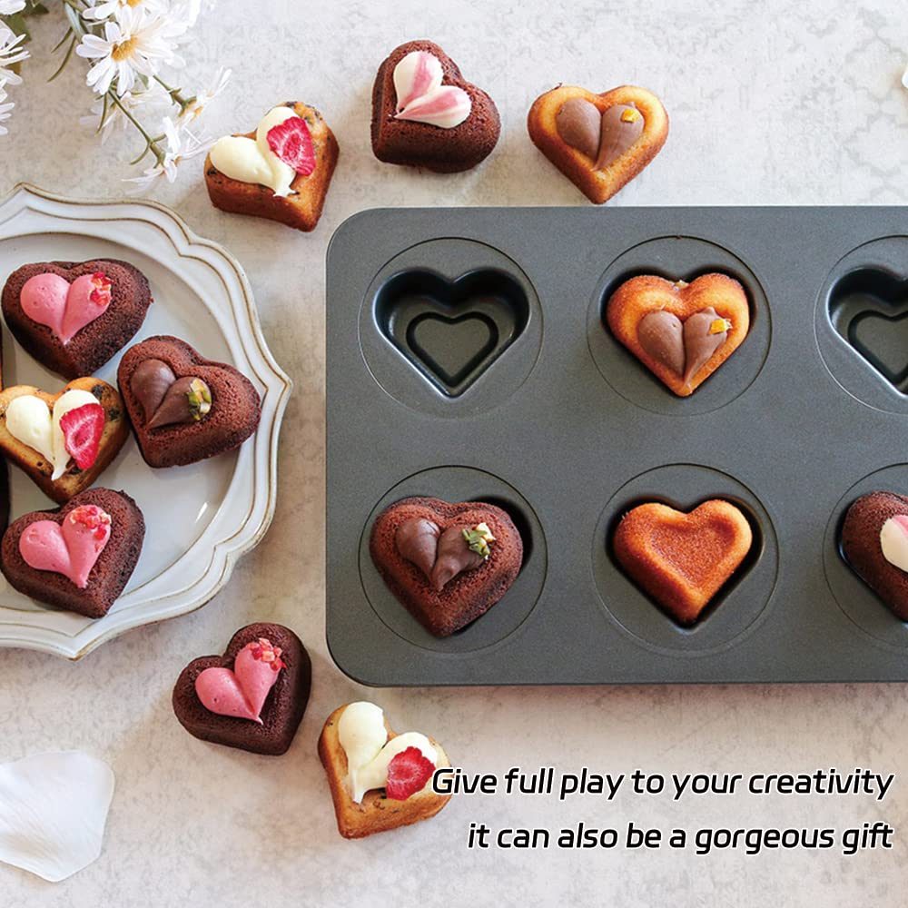 Elesinsoz 6 Cup Valentines Heart Shape Muffin Cupcake Pan Nonstick Cheesecake Brownie Cookie Cake Baking Tin Tray Mold, For Moth