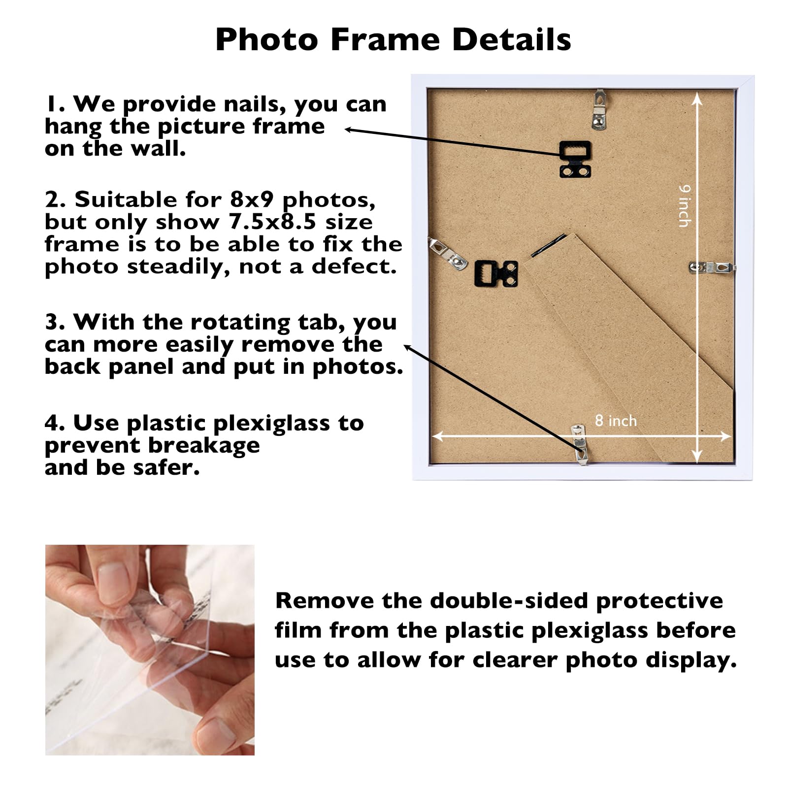 JCJMY 8x9 Picture Frame Set of 3 White for Wall Hanging or Tabletop- Wall Mounting Horizontally or Vertically, 8 x 9 Wall Galler