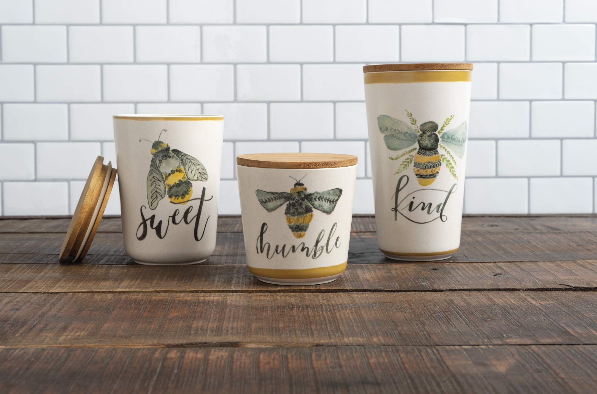 Primitives By Kathy Kitchen Canisters, Set Of 3, Bees - Kind, Sweet, Humble