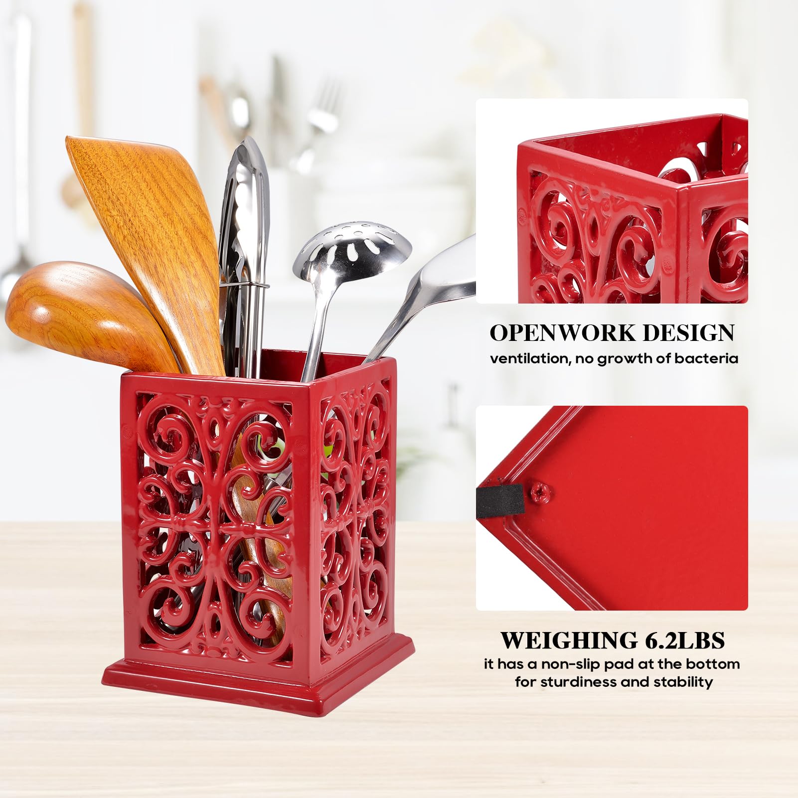 Jogreful Kitchen Utensil Holder Cooking Utensil Organizer Vintage Decorative Cast Iron Utensil Holder For Countertop Cooking Too