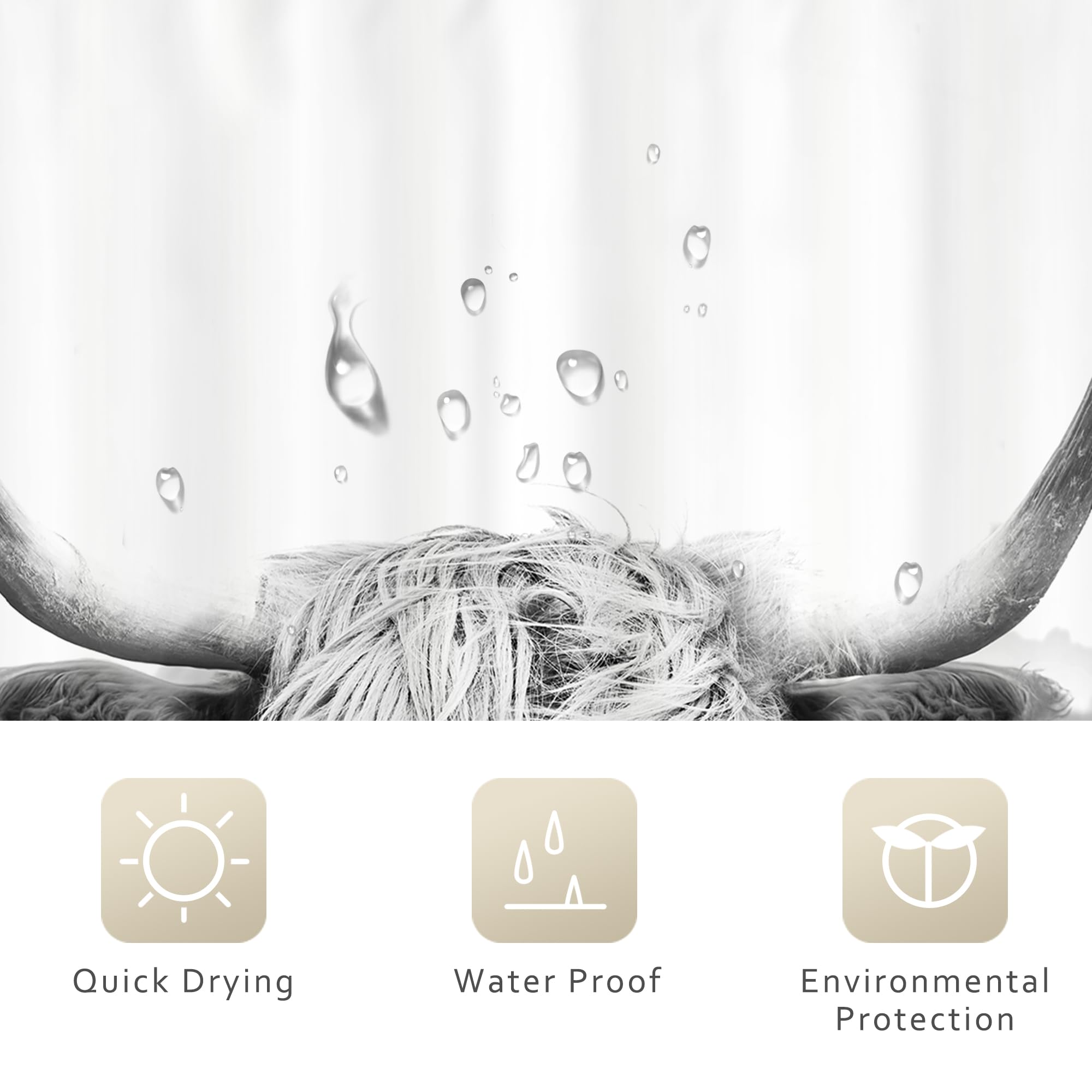 Riyidecor Farmouse Highland Cow Shower Curtain 60Wx72H Inch Western Wildlife Portrait Bull Animal Funny Country 12 Pack Plastic