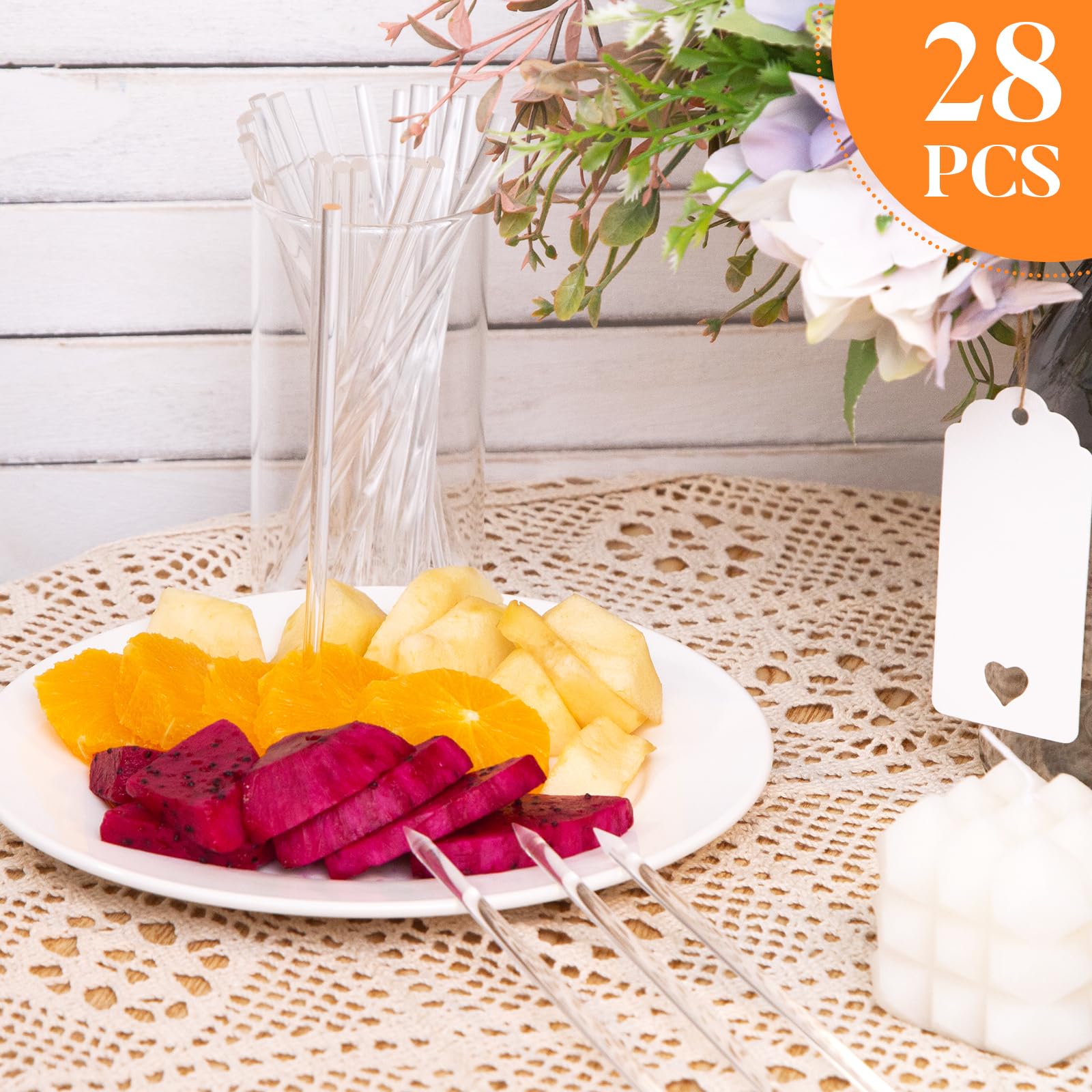 Hansgo 28Pcs Acrylic Candy Apple Sticks, 6 Inch Clear Apple Sticks Clear Pointed Acrylic Rods For Cake Pops Dessert Caramel Appl