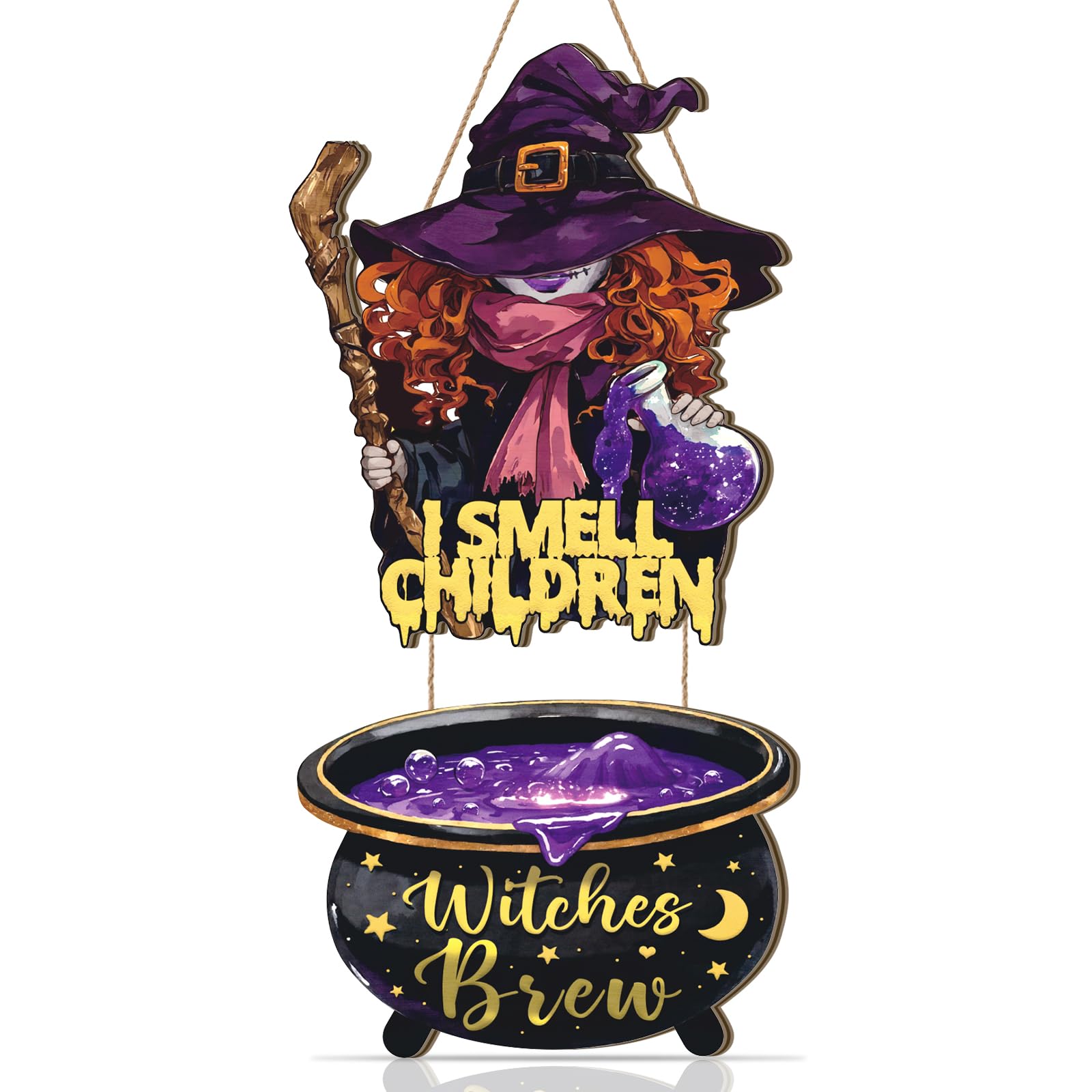 Aurlan Halloween Door Sign Witch,I Smell Children Sign,Halloween Door Hanger Hocus Pocus,Witches Brew Decor,Magic Witch Hat Wall