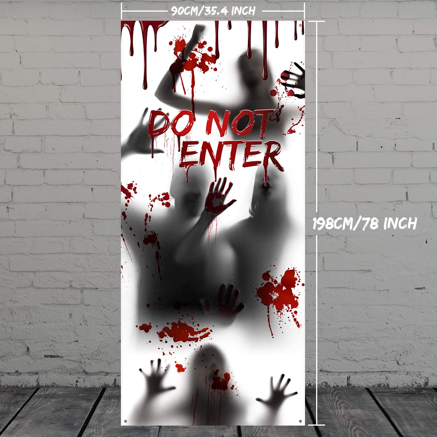 Large Halloween Window Door Cover Fabric Scary Handprint And Shadowy Figure Halloween Props Poster Banner For Halloween Spook Ho