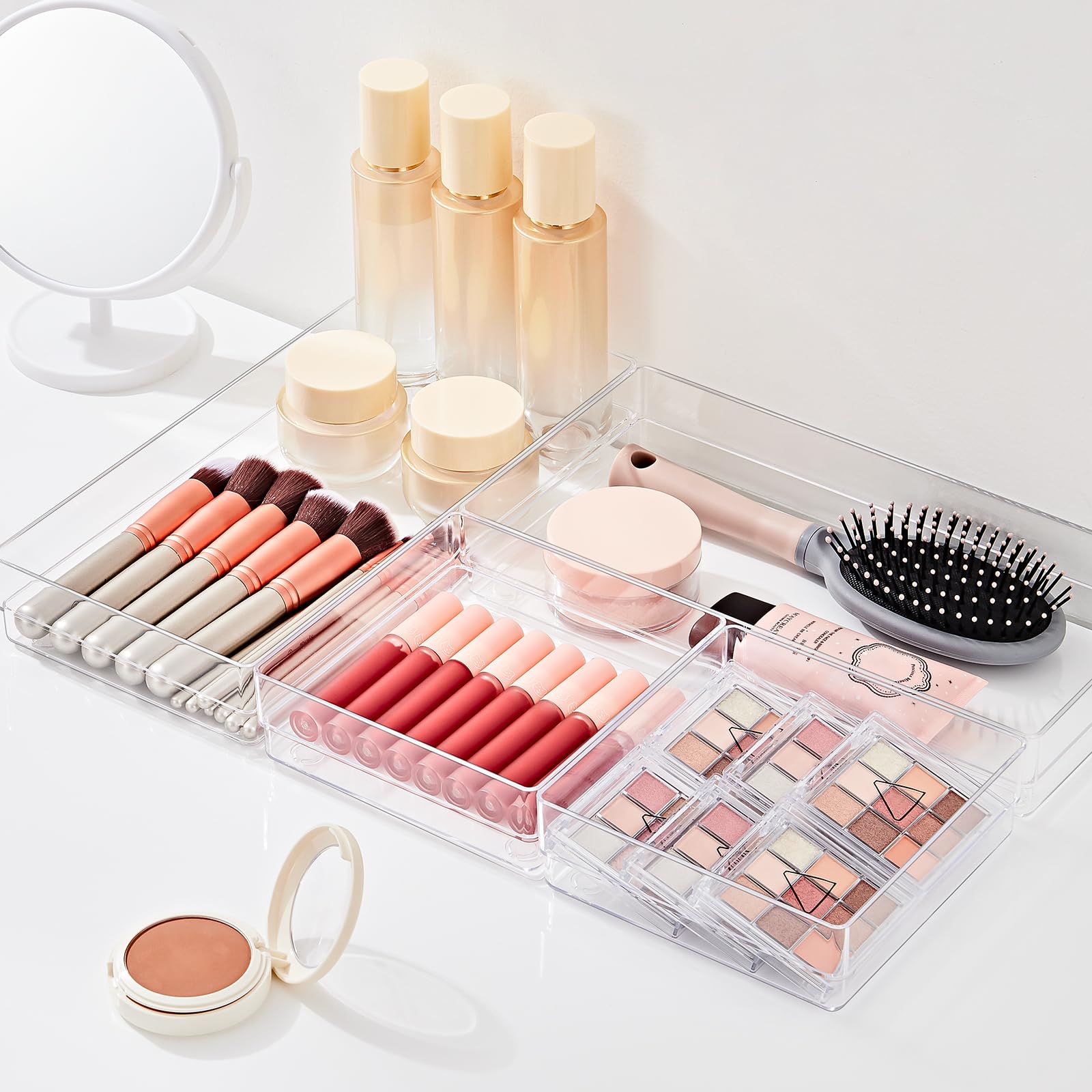 SMARTAKE 6 PCS Clear Plastic Drawer Organizers Set, Large Size Non-Slip Desk Drawer Organizer, 2-Size Versatile Bathroom and Van