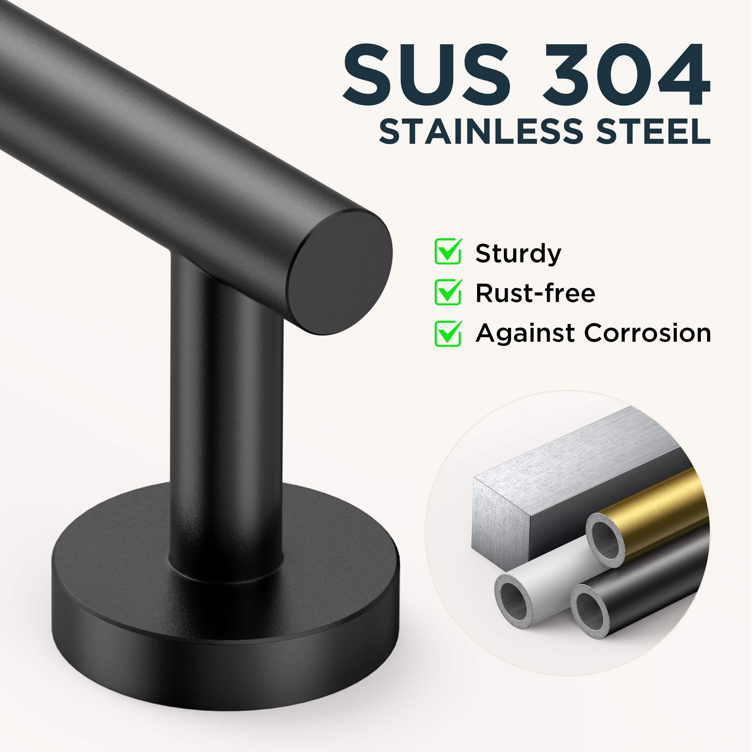 Forious 4 Piece Toilet Paper Holder Set Matte Black, Sus304 Stainless Steel Bathroom Towel Holder, Wall Mounted Bathroom Hardwar