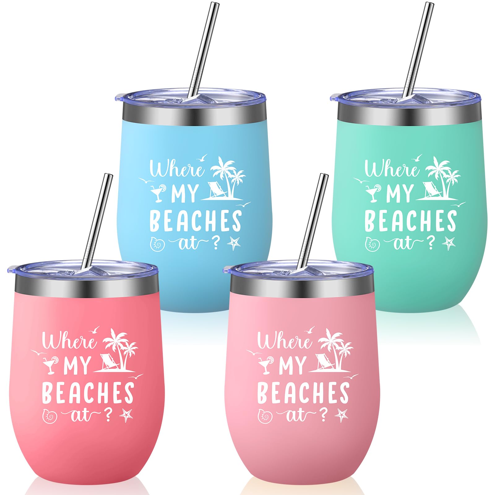 Patelai 4 Pcs Summer Beach Girls Trip Tumbler Cups, Where My Beaches at