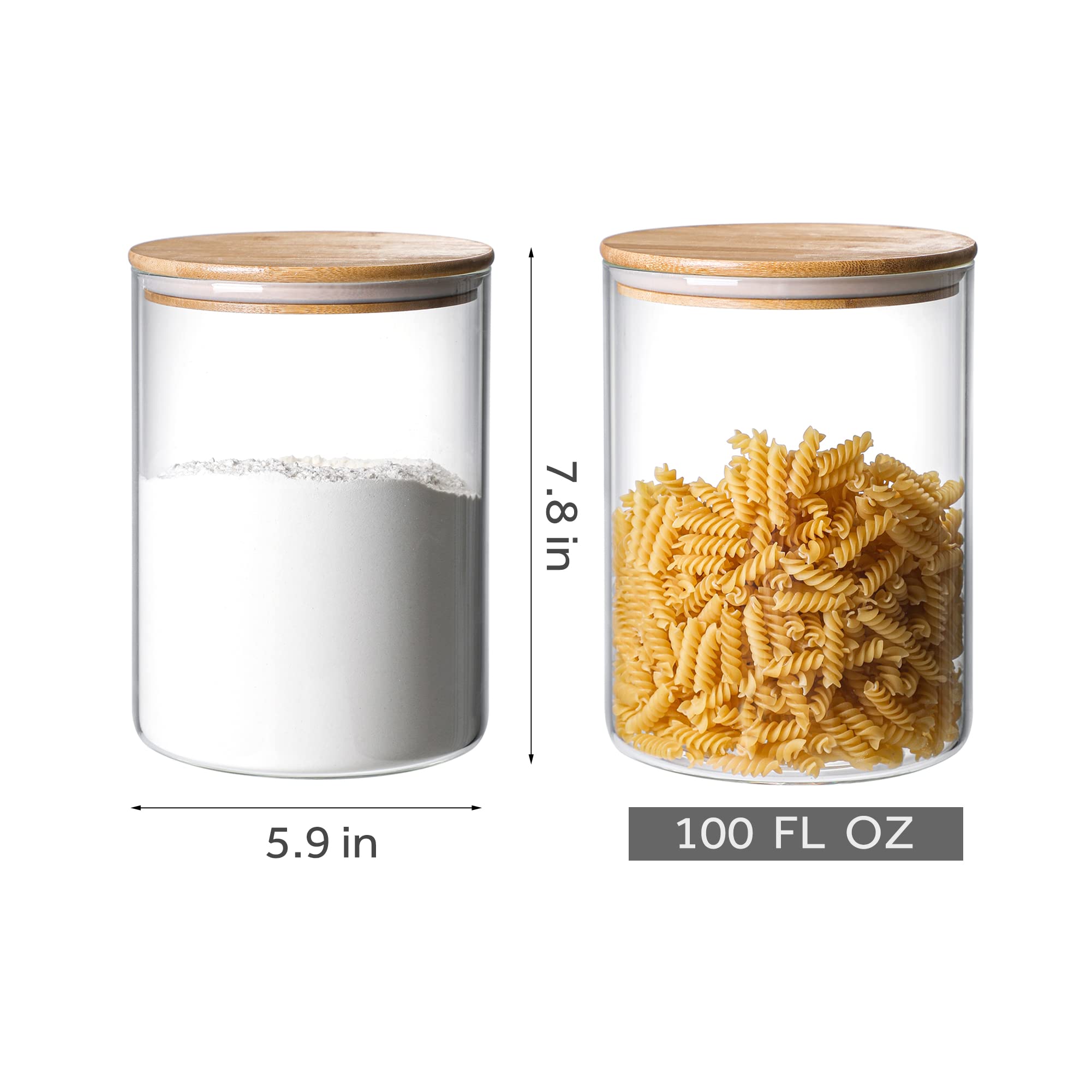 Moladri 3000 Ml/100 Fl Oz Clear Glass Storage Canister Holder With Airtight Bamboo Lid, Extra Large Container Jar For Flour Suga