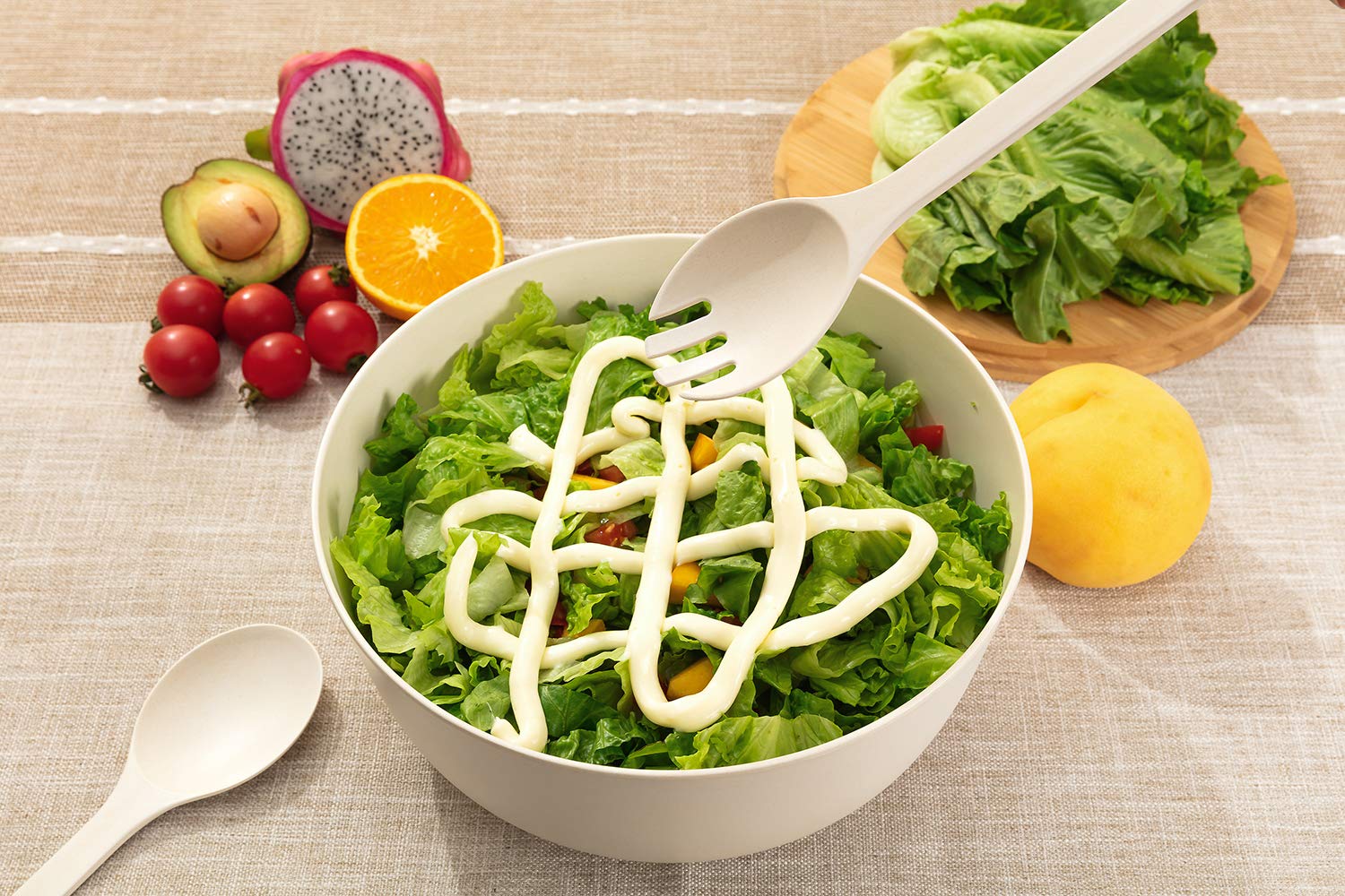 Gehe Bamboo Salad Bowl With Servers Set - Large 9.8 Inches Mixing Bowls Solid Bamboo Salad Wooden Bowl With Bamboo Lid Spoon For