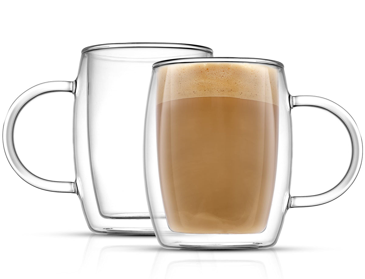 Joyjolt Double Wall Glass Coffee Mugs - 13.5Oz Double Walled Glasses, Thermal Borosilicate Glass Insulated Coffee Mug. Clear Cof